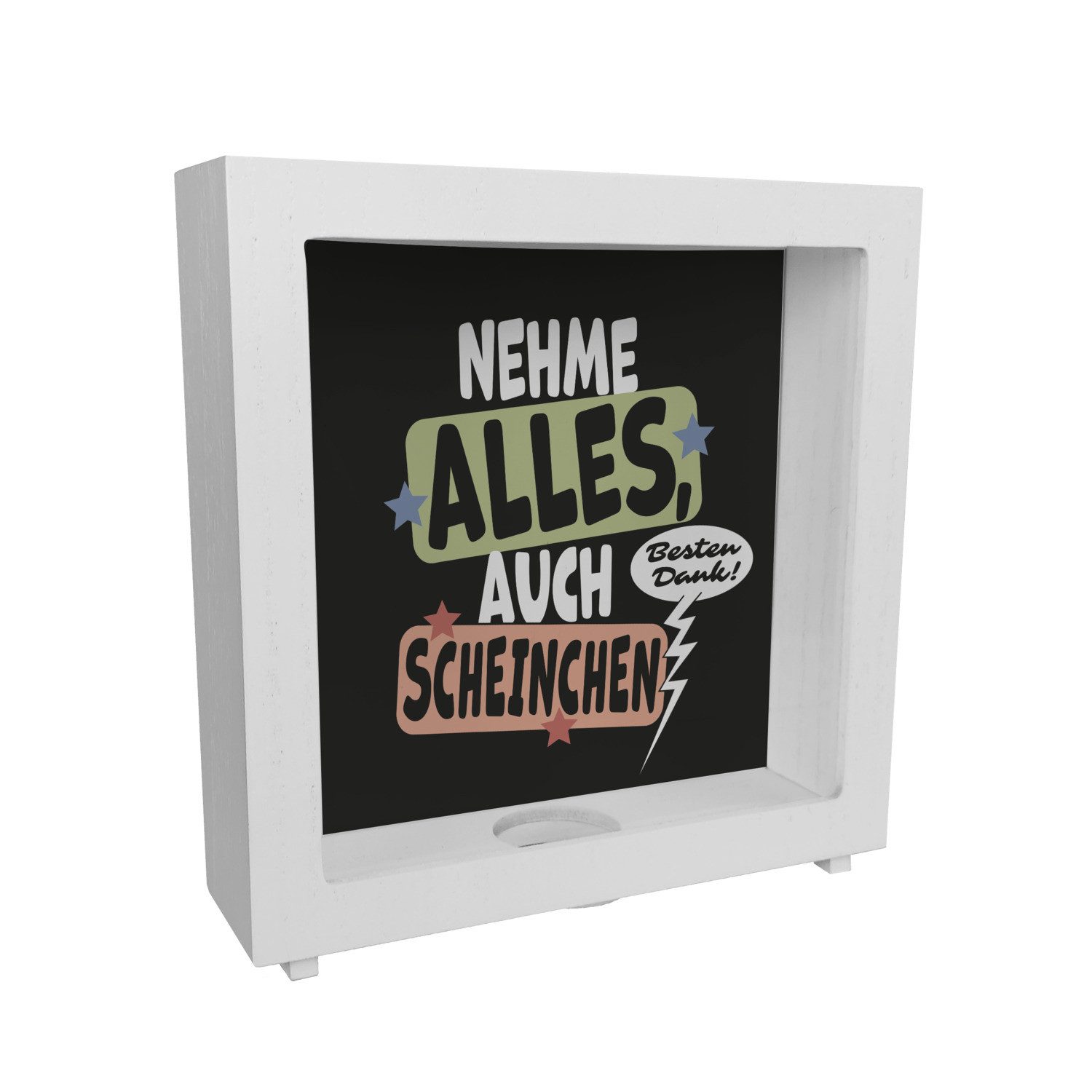 speecheese Spardose Nehme alles Rahmen Spardose aus Holz mit Spruch