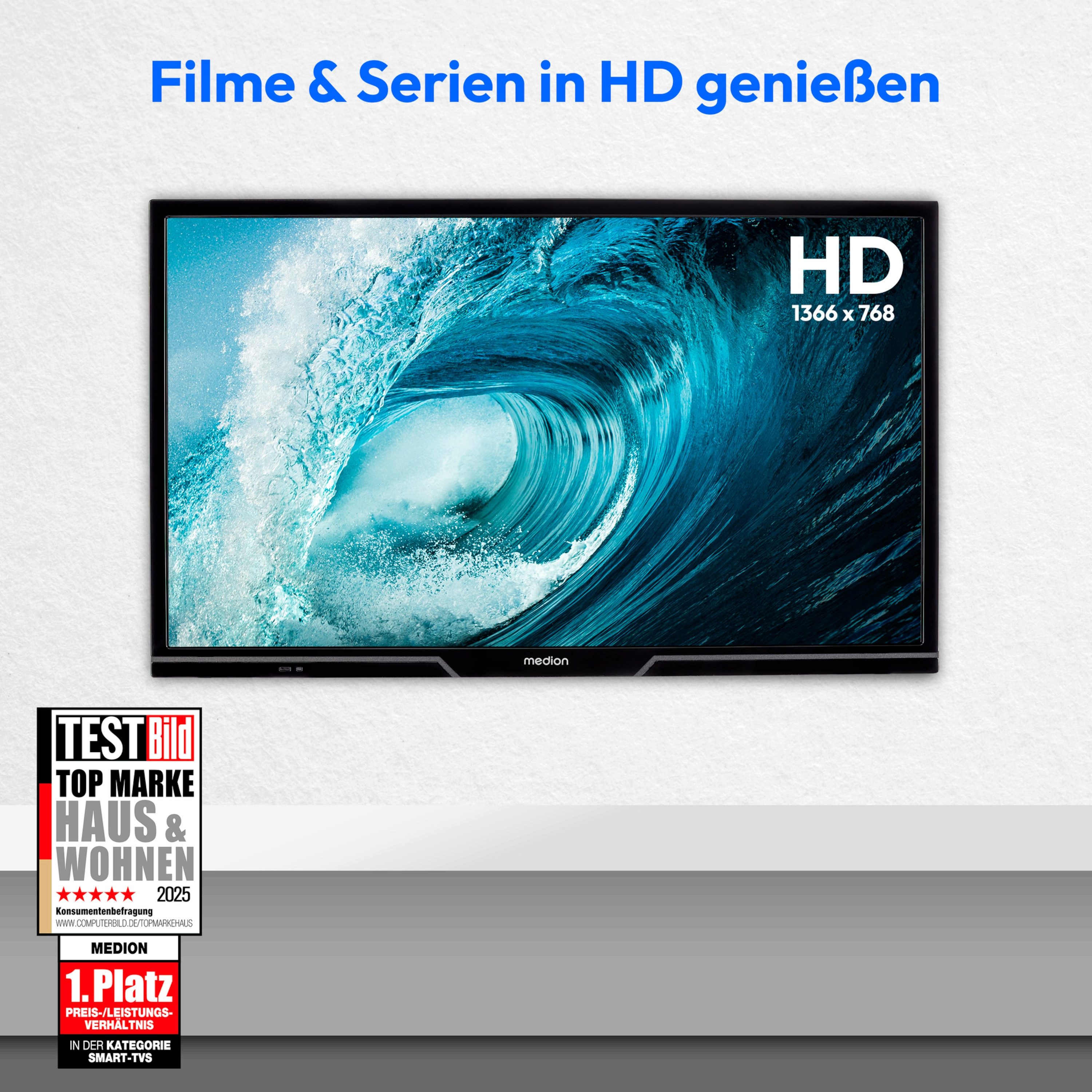 Medion® MD824100 LCD-LED Fernseher (59.8 cm/24 Zoll, 720p HD Ready, Android TV, HDR10, DTS HD, Virtual X, Playstore, Netflix, HBO Max, Prime Video)