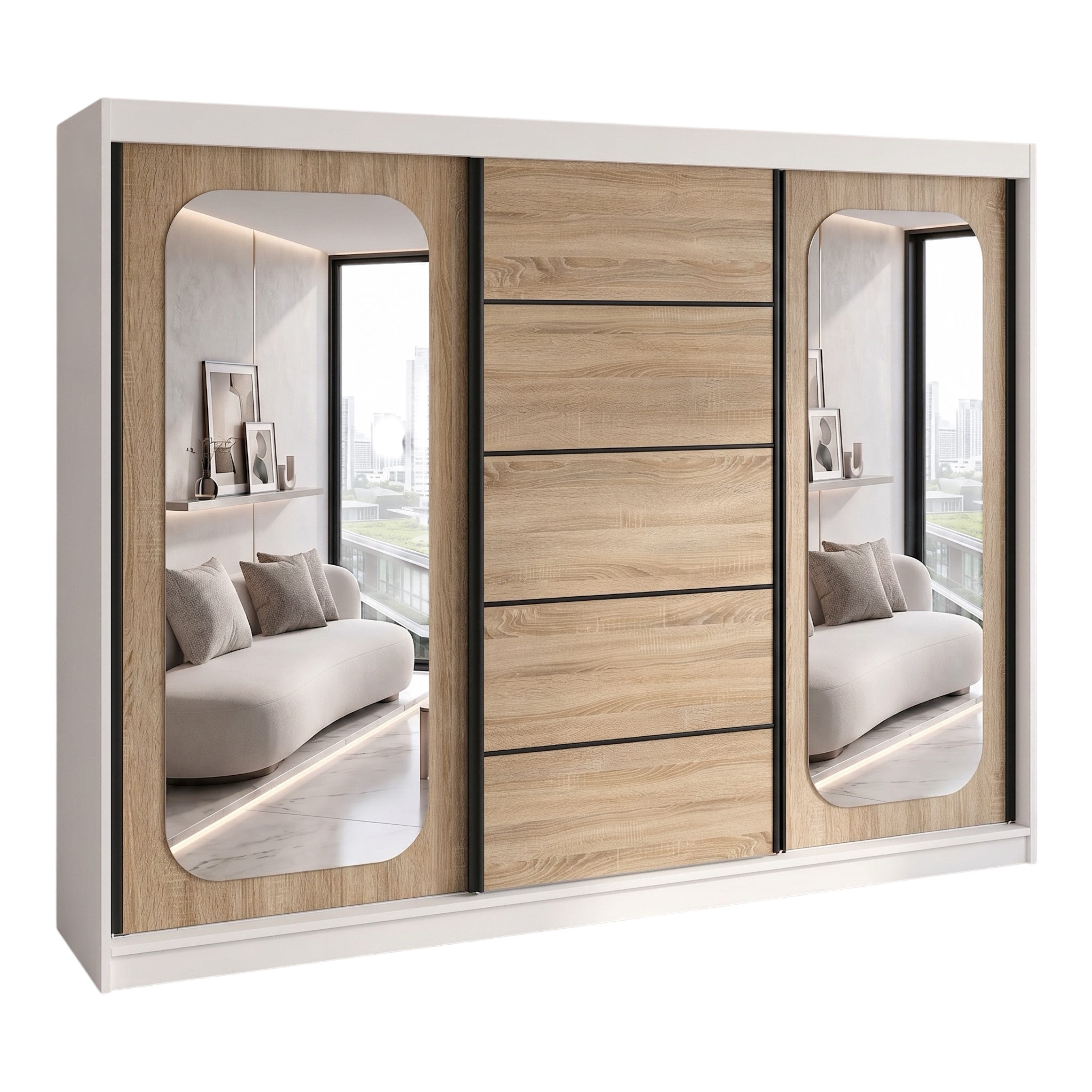 A&J MöbelLand GmbH Schiebetürenschrank BELANO – Moderner Kleiderschrank mit Schiebetüren (Die perfekte Kombination aus modernem Design, hoher Funktionalität und großzügigem Stauraum für Kleidung, Bettwäsche und Accessoires, erhältlich in verschiedenen Far