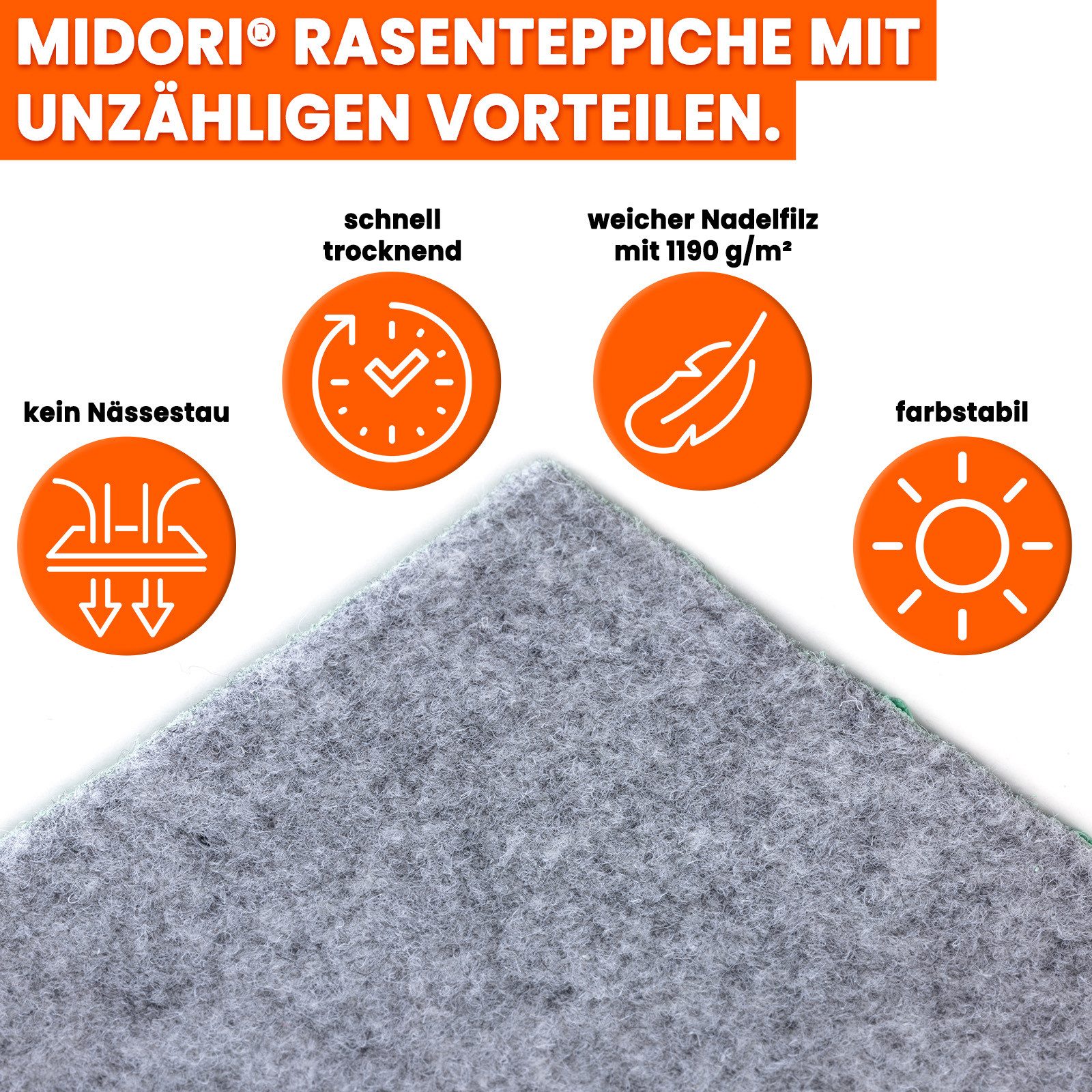 Midori Rasenteppich, Rasenteppich Kunstrasen Drainage-Noppen 67x50 günstig online kaufen