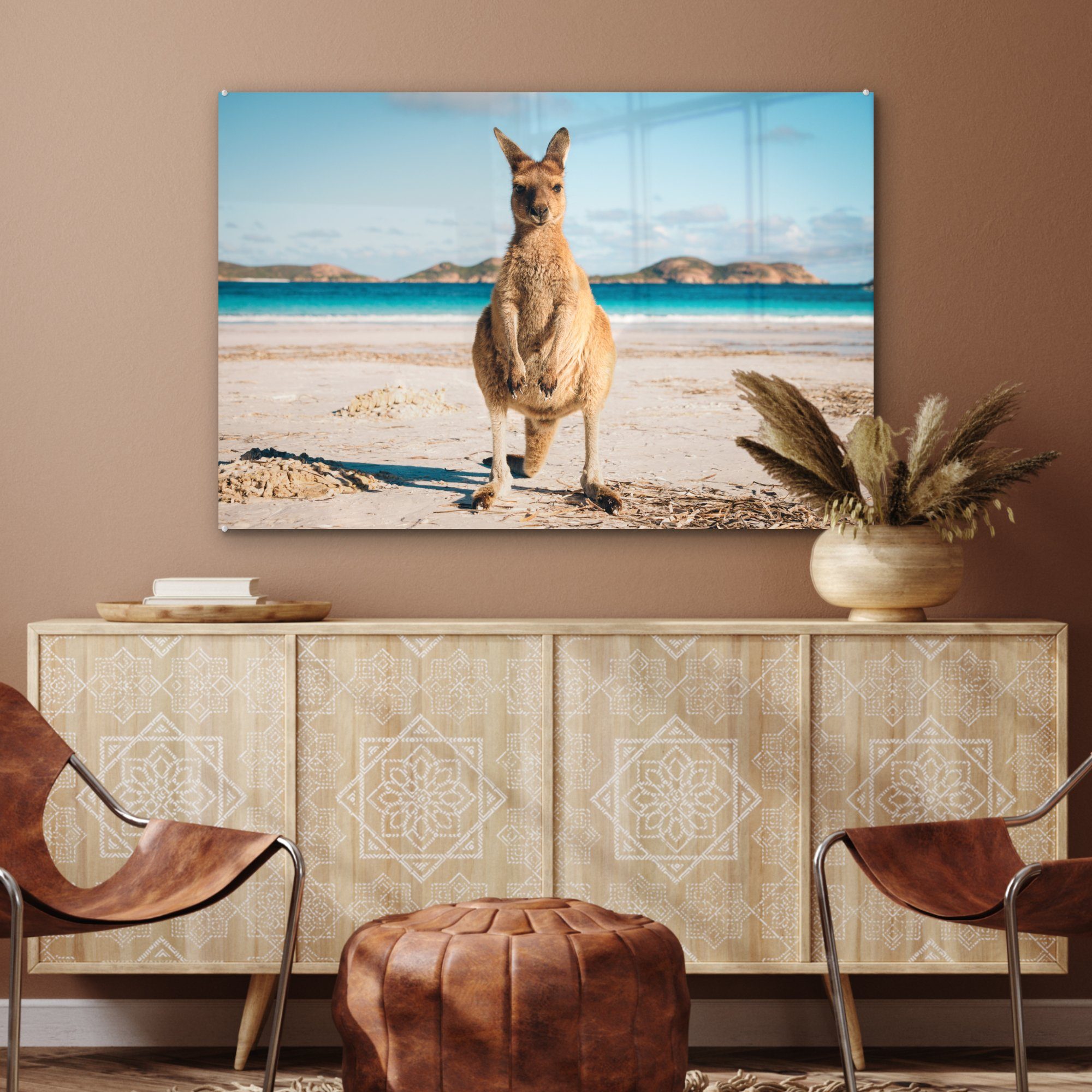 & Australien, St), Strand (1 Schlafzimmer Wohnzimmer Acrylglasbild Acrylglasbilder am Känguru MuchoWow in