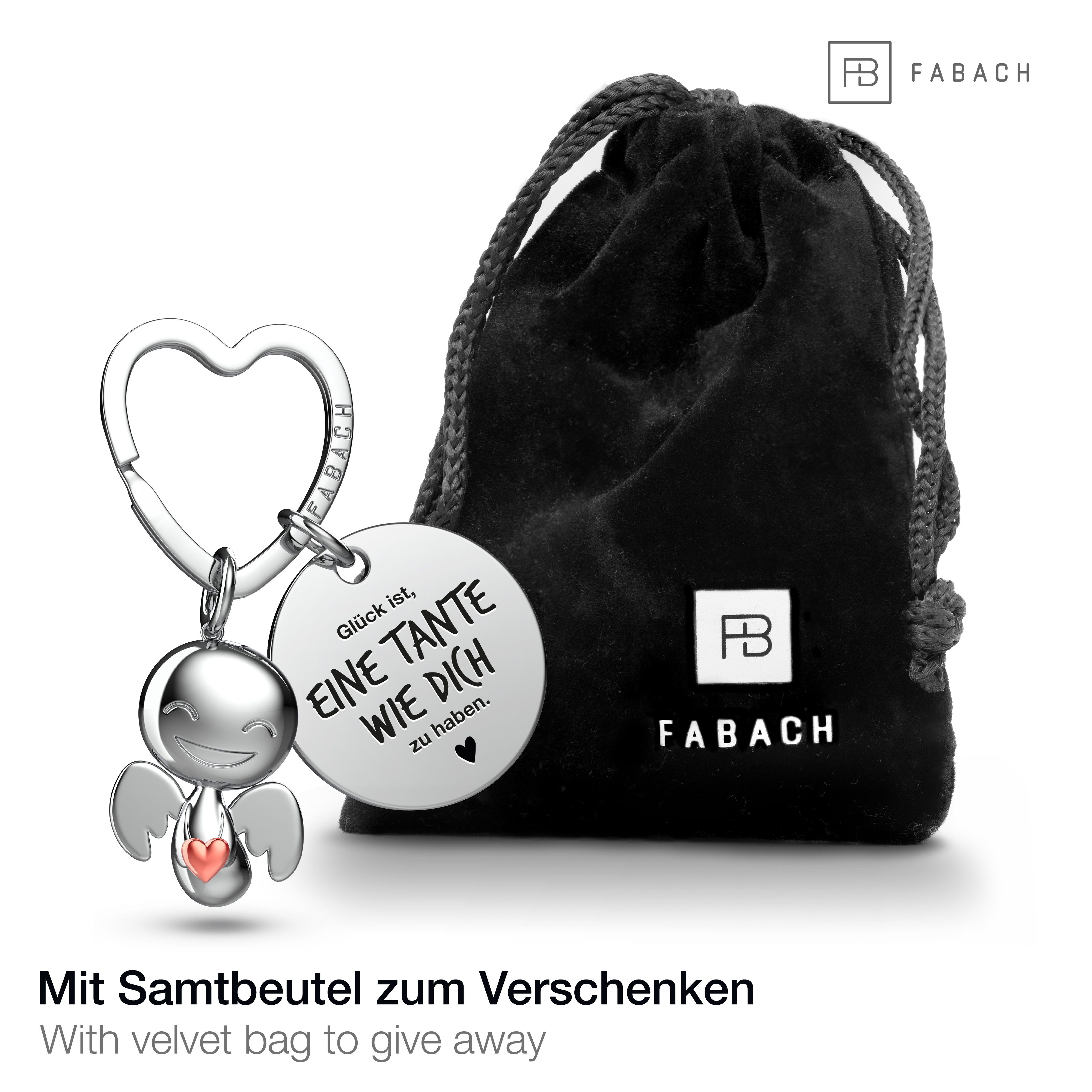 FABACH Schlüsselanhänger Schutzengel Happy mit Herz & "Beste Tante" Gravur