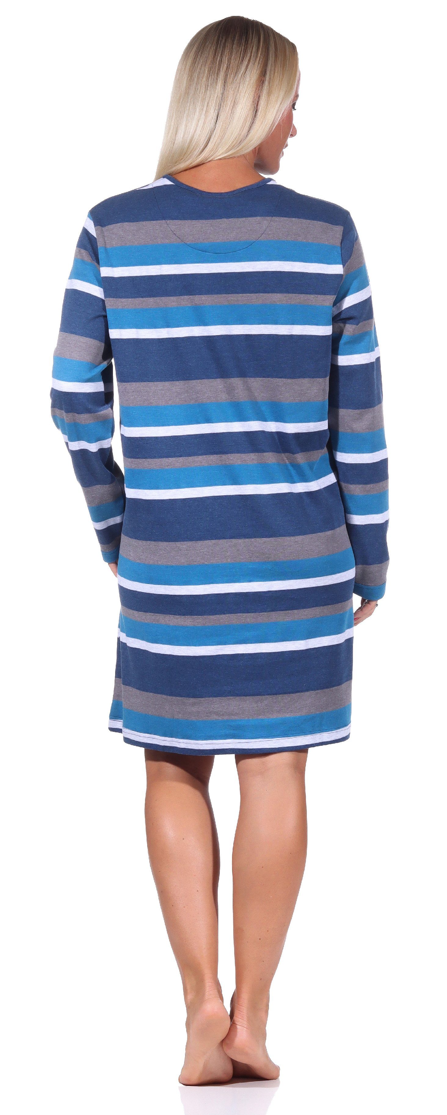 Interlock Cooles Damen Nachthemd Nachthemd in Normann Kuschel Streifenoptik blau