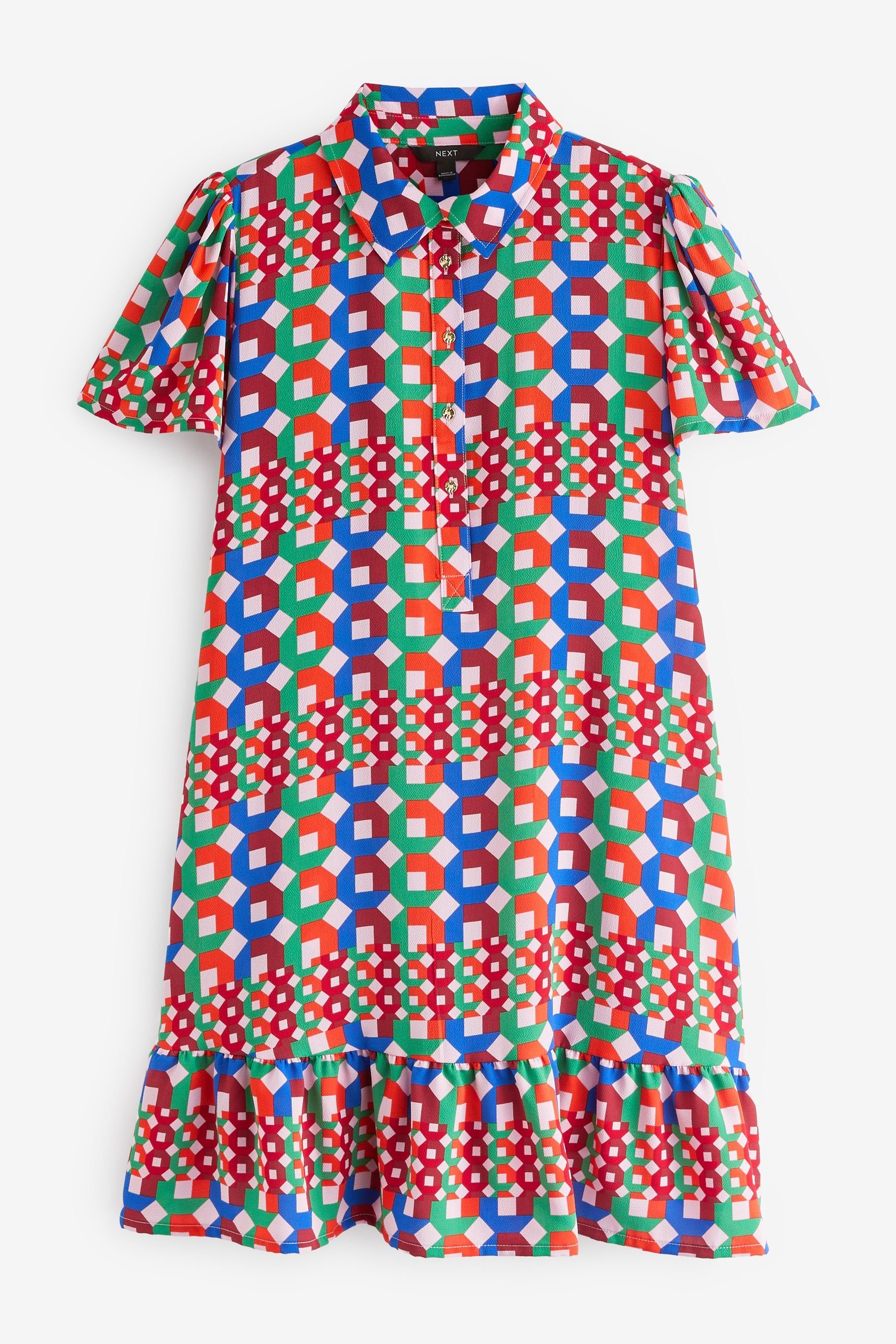 (1-tlg) Next Kurzärmeliges Mini-Hemdkleid Print Multi Geo Minikleid