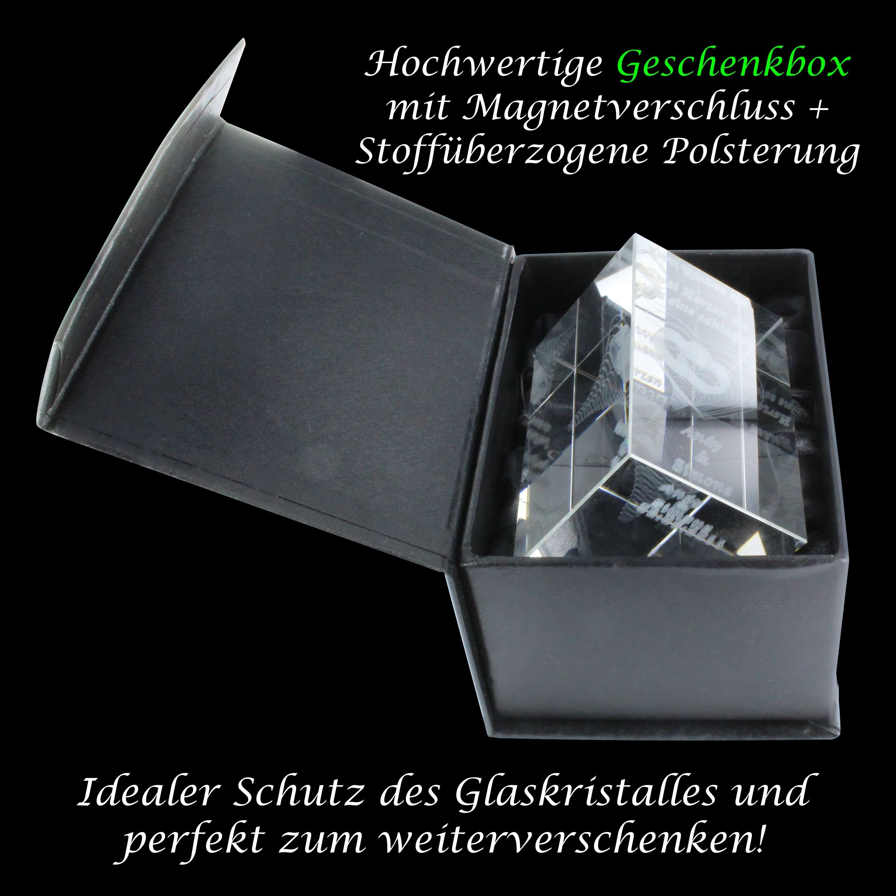 Dekofigur Geschenkbox, 3D Glasquader Familienbetrieb Made VIP-LASER I Einhorn, in Hochwertige Germany,