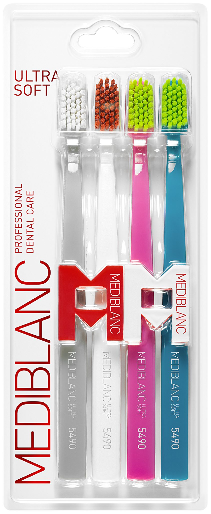 MEDIBLANC Zahnbürste Zahnbürste Ultra soft grey + white + pink + blue quatropack