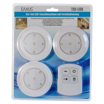 EAXUS LED Unterbauleuchte LED Lampe Batteriebetrieben mit Fernbedienung und Timer, Dimmbar (100%/50% Leuchtkraft), 30 Minuten Timer, LED fest integriert, Neutralweiß, 3er/6er Set, Schrankleuchte/Küchenleuchte, Selbstklebend