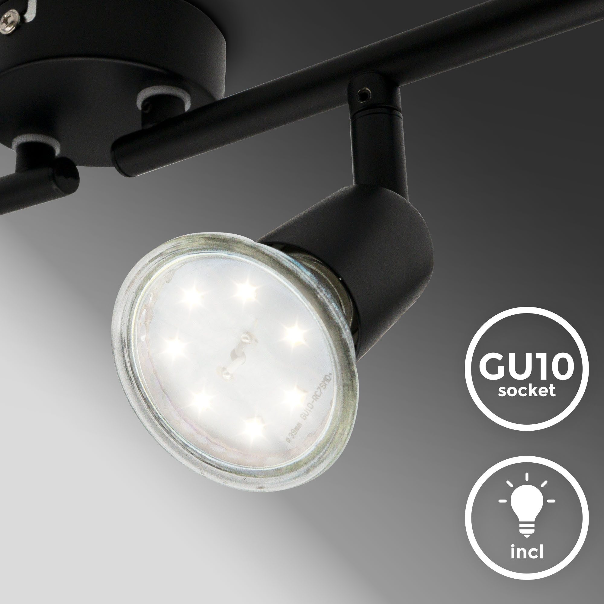 B.K.Licht LED Deckenspots BKL1546 Deckenlampe schwenkbar, Deckenstrahler, GU10 Fassung, Leuchtmittel wechselbar, Warmweiß, 3.000K, 260Lm, 2,9 Watt, 60x10,5 cm,  – Bild 5 von 5