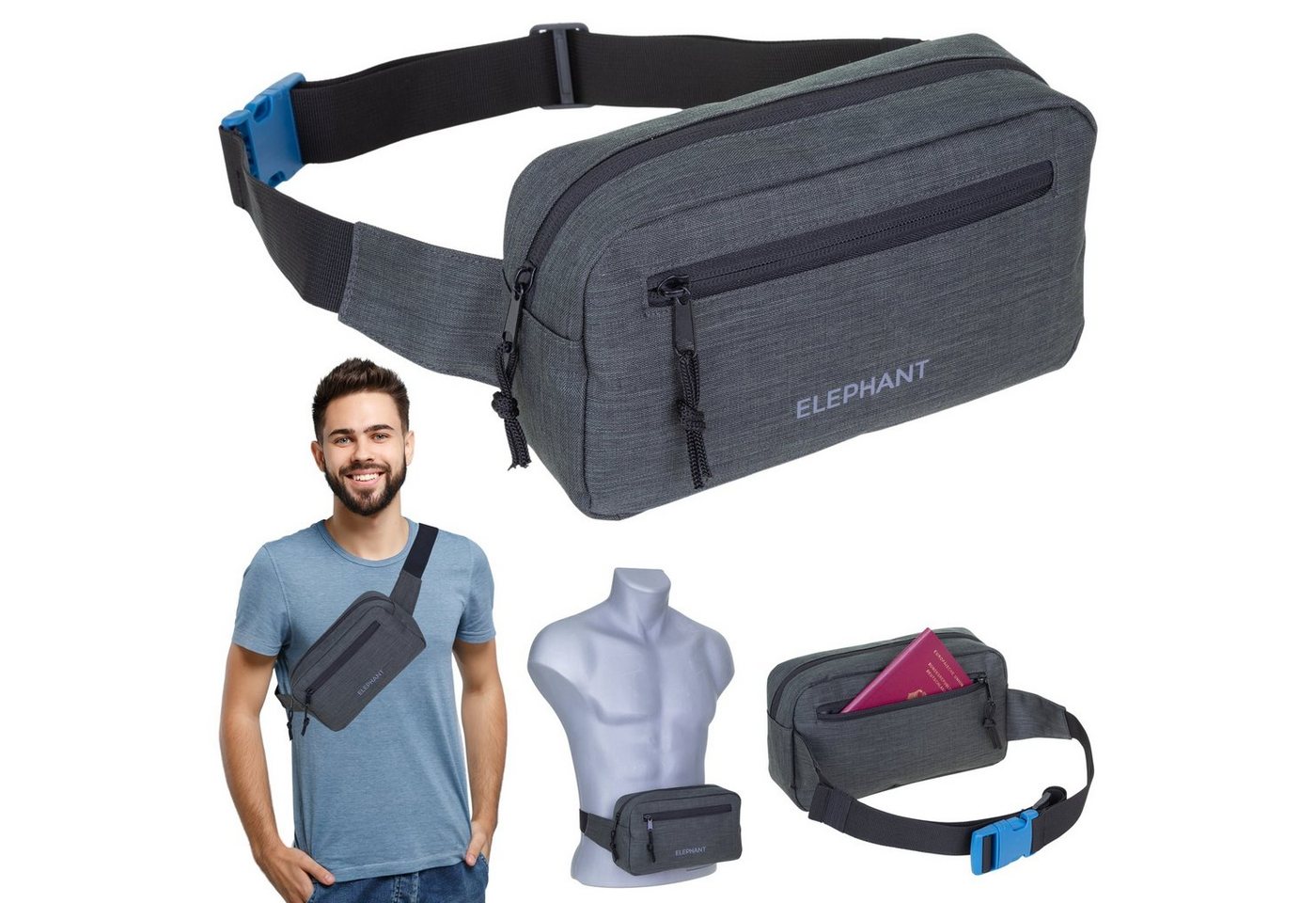 ELEPHANT Bauchtasche Hüfttasche Crossbag Elephant Travel Gürteltasche, Outdoor Tasche Gassi Bag Waist Bag Damen Herren Reise