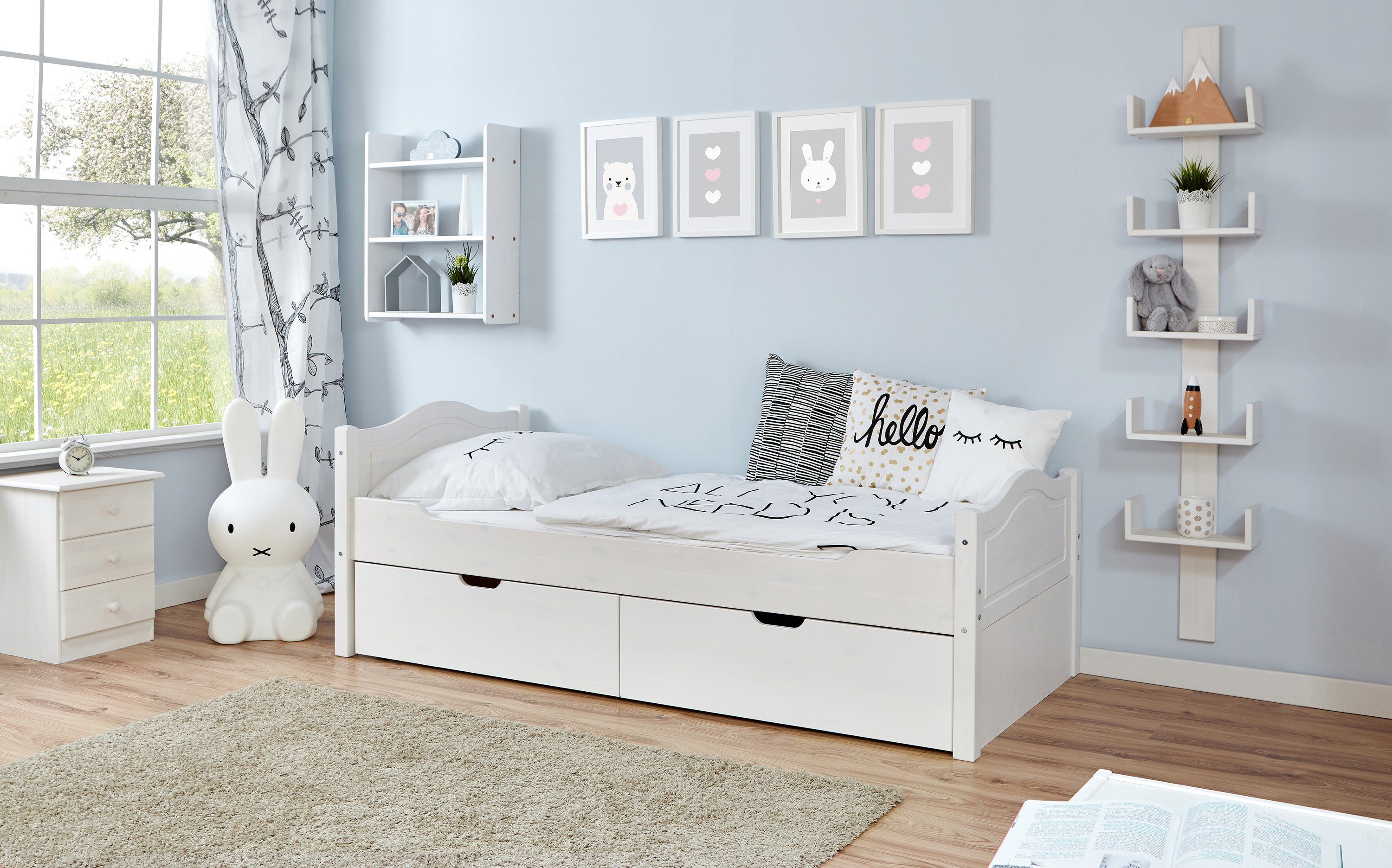 Ticaa Bettgestell Einzelbett "Leni" 90x200 Kiefer Weiß – Bild 3 von 5