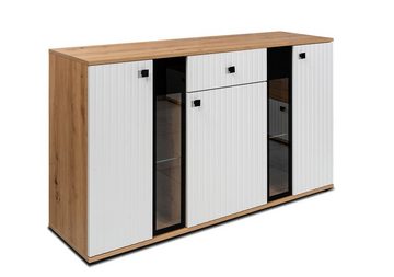 Küchen-Preisbombe Kommode Salsa 2 Lamellenoptik Anbauwand Wohnwand Sideboard MDF Weiss Artisan