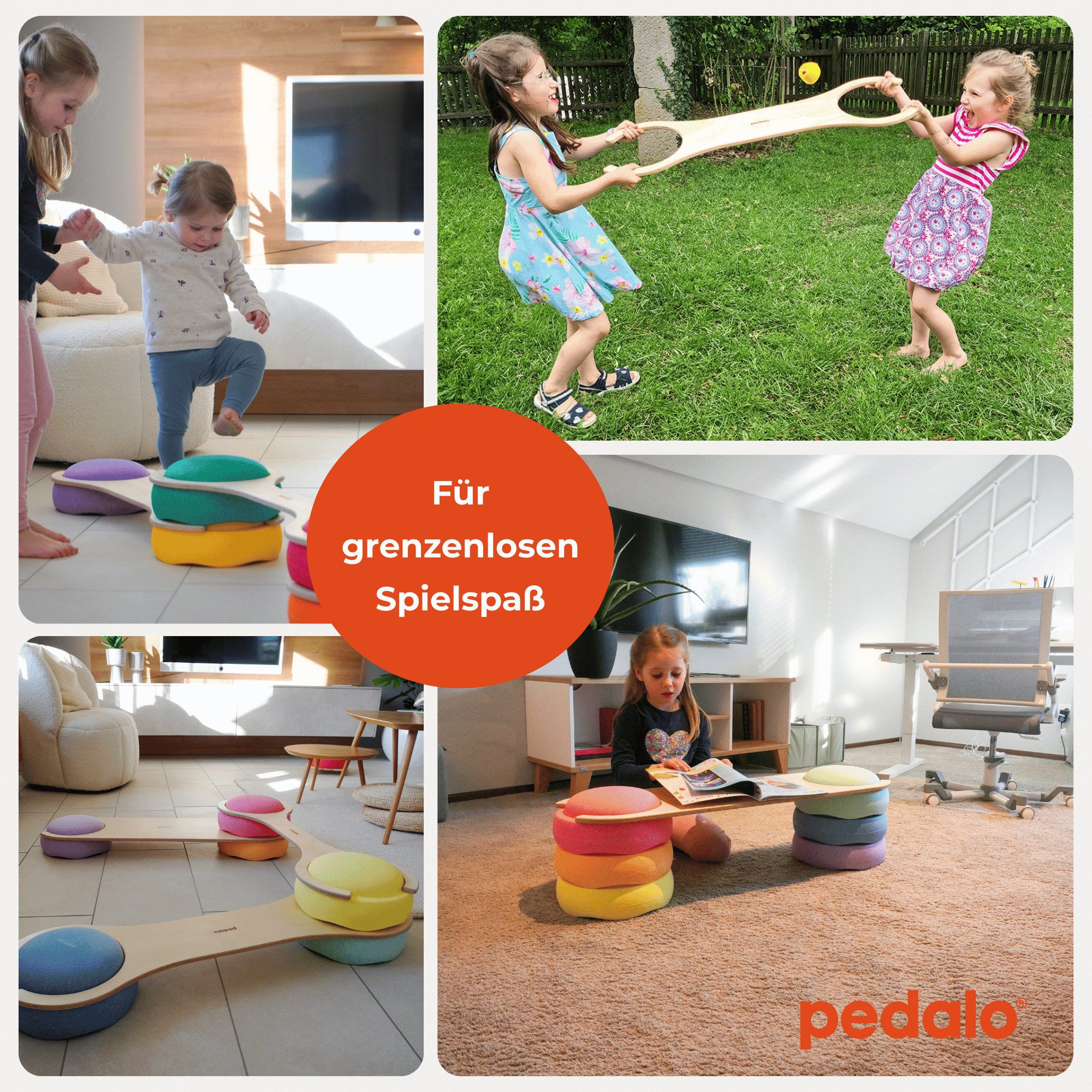 pedalo® Balanceboard Stapelbaustein Balanciersteg / Gleichgewicht Parcours / Kinder, Passend für original Stapelsteine, Schmal