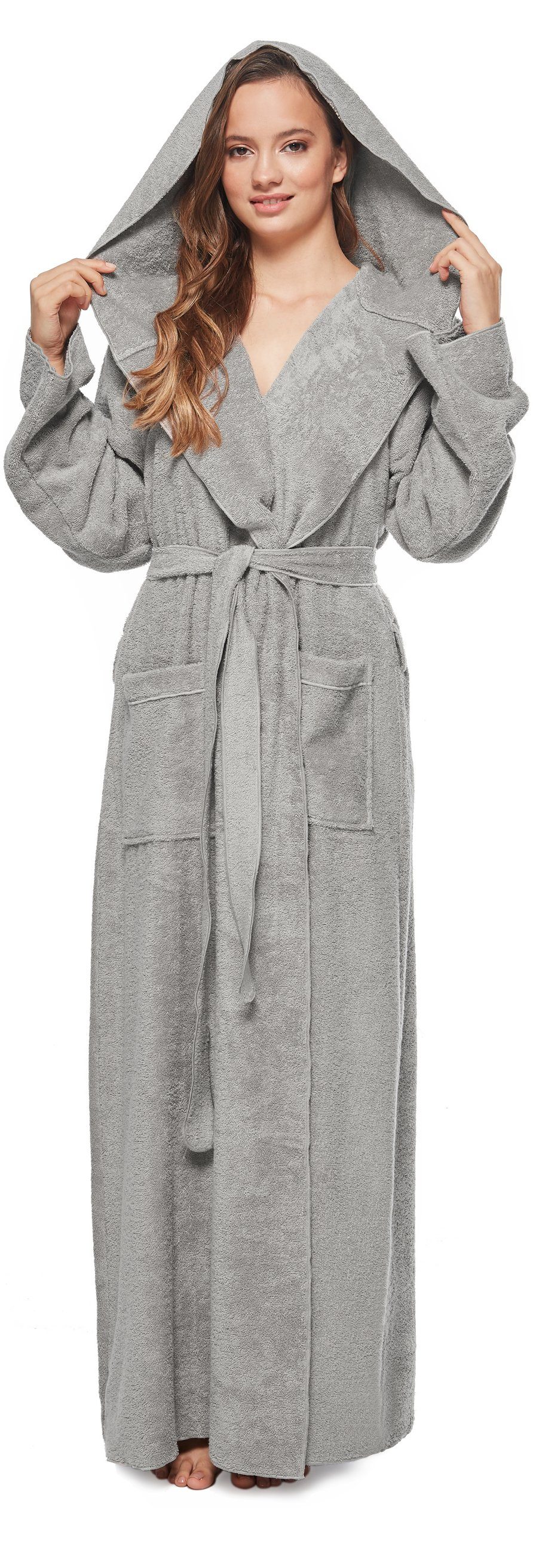 Arus Damenbademantel Angel, extra lang, mit Kapuze, ideal für Zuhause & Wel günstig online kaufen