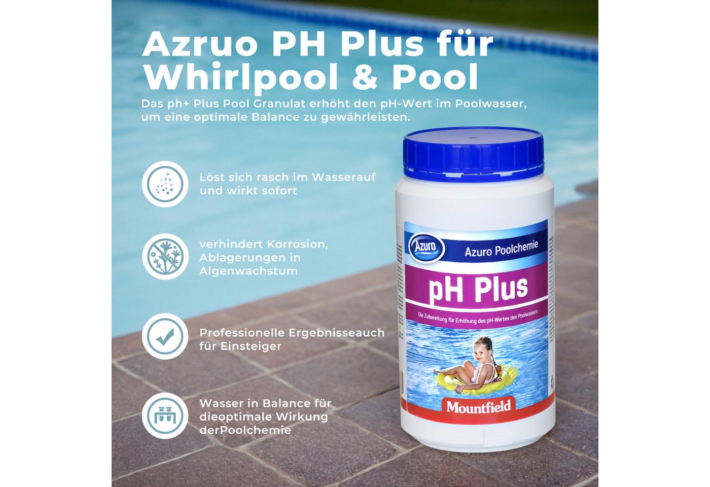 Thumbnail - Azuro Poolpflege PH Plus Whirlpool & Pool pH Up Heber für klares Wasser, Hochwirksam & leicht löslich pH + Made in Europ...