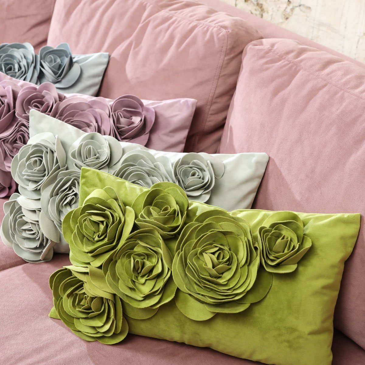 PAD Dekokissen Floral; Kissenhülle Zierkissen und Sofakissen, mit Blütenapplikation
