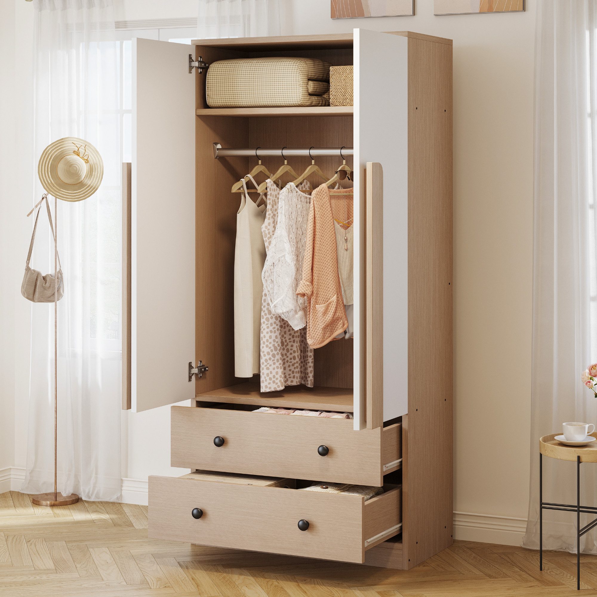 Flieks Kleiderschrank Doppeltür-Design Kleiderschrank 70x40x170cm mit 2 Sch günstig online kaufen