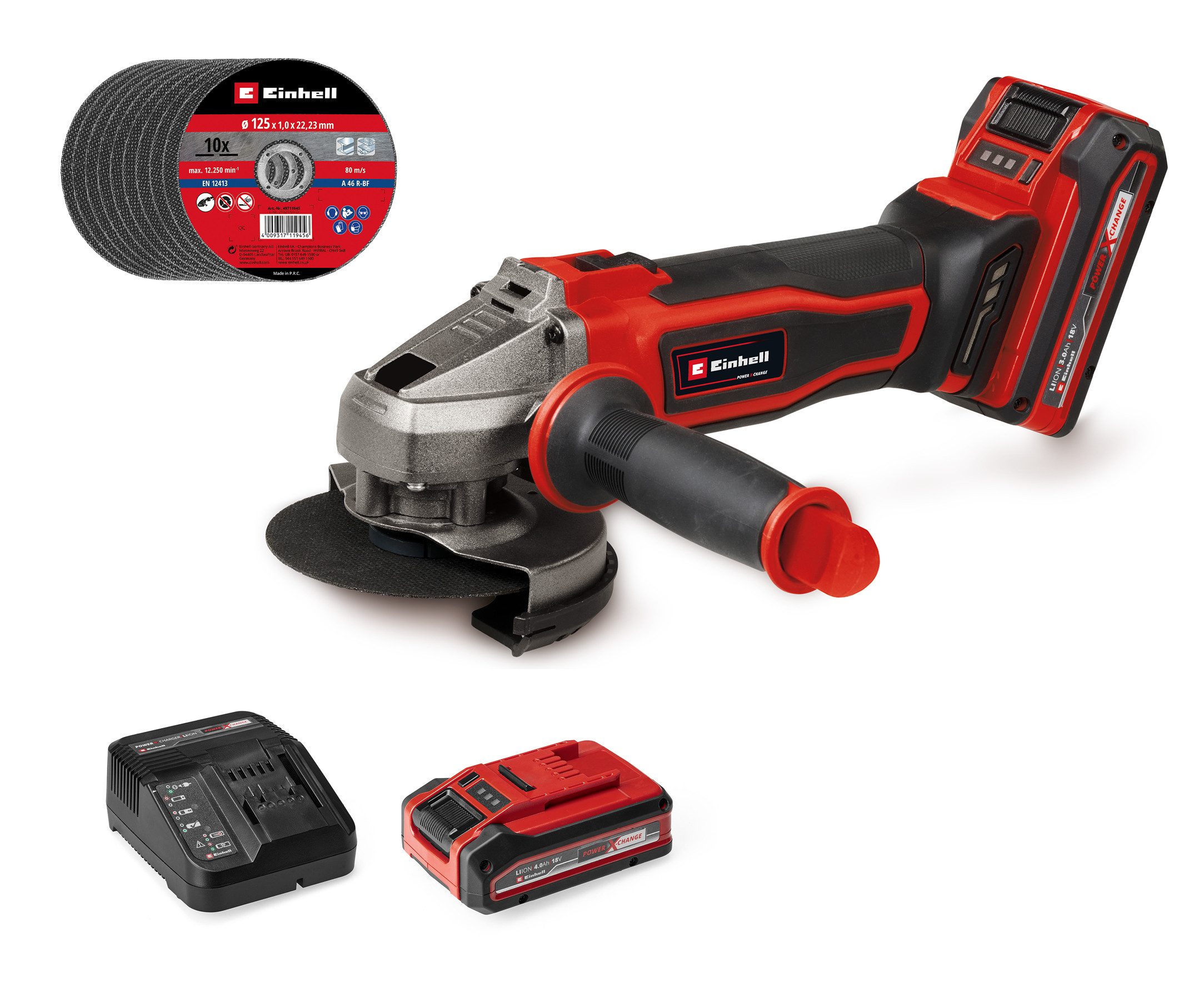 Einhell Akku-Winkelschleifer TE-AG 18/125-2 Li (1x4,0Ah), Inkl. Akku und Ladegerät