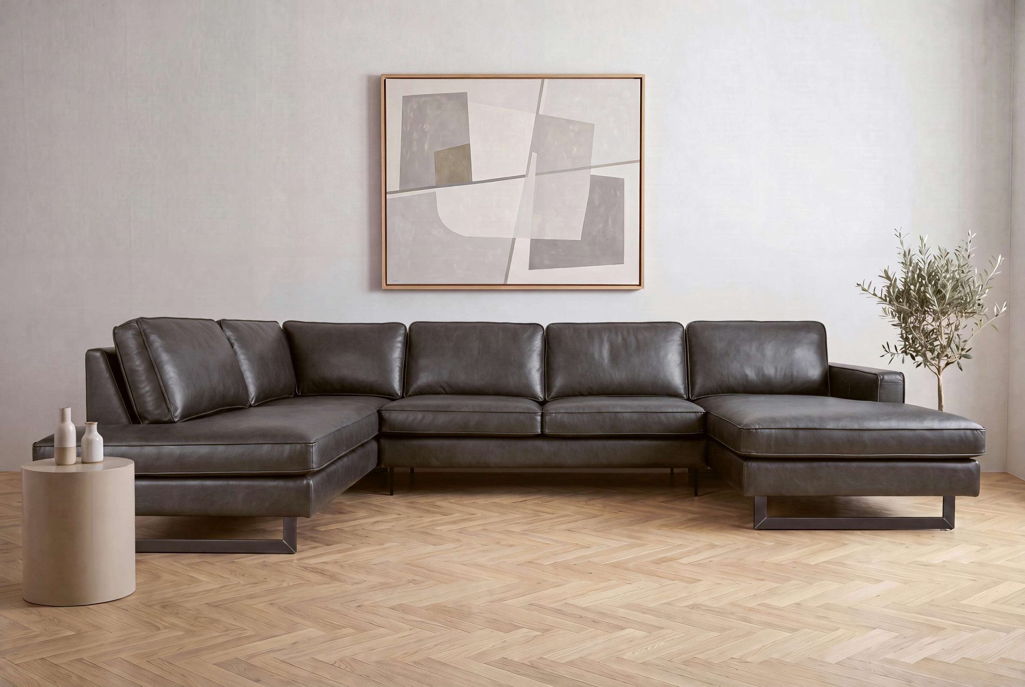 OTTO home Wohnlandschaft Pinto, 350 cm, U-Form, XXL, mit Ottomanen, Cord, Chenille, Lederoptik, mit Keder, Metallfüße, Wellenunterfederung