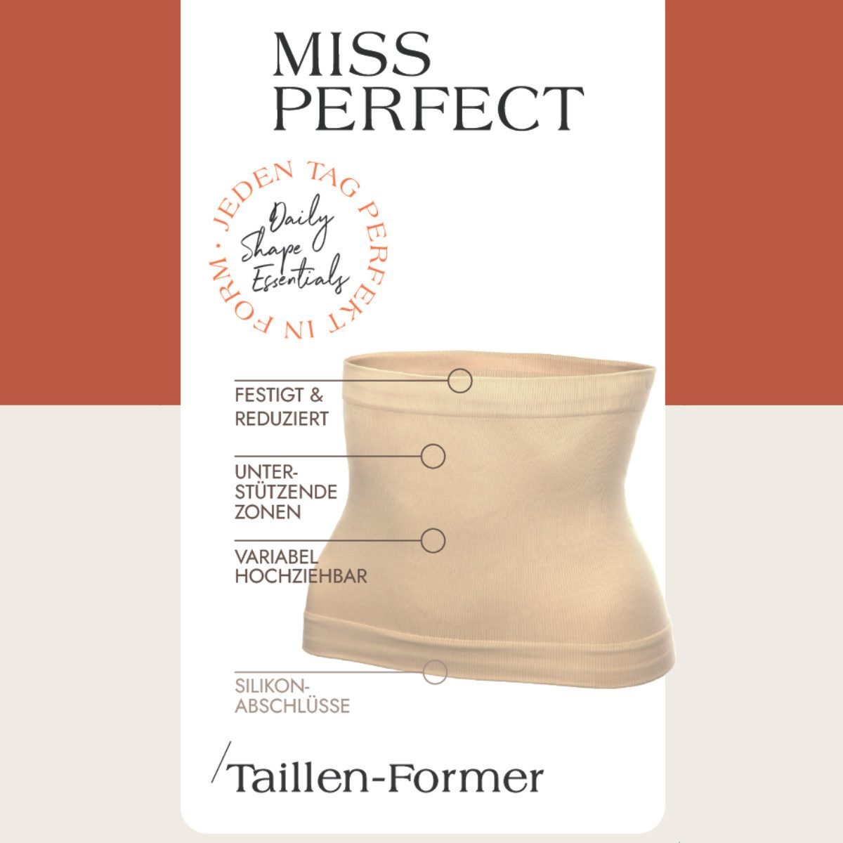 Miss Perfect Taillenshaper 36832 Taillenformer Shaping-Gürtel mit Silikonabschlüssen