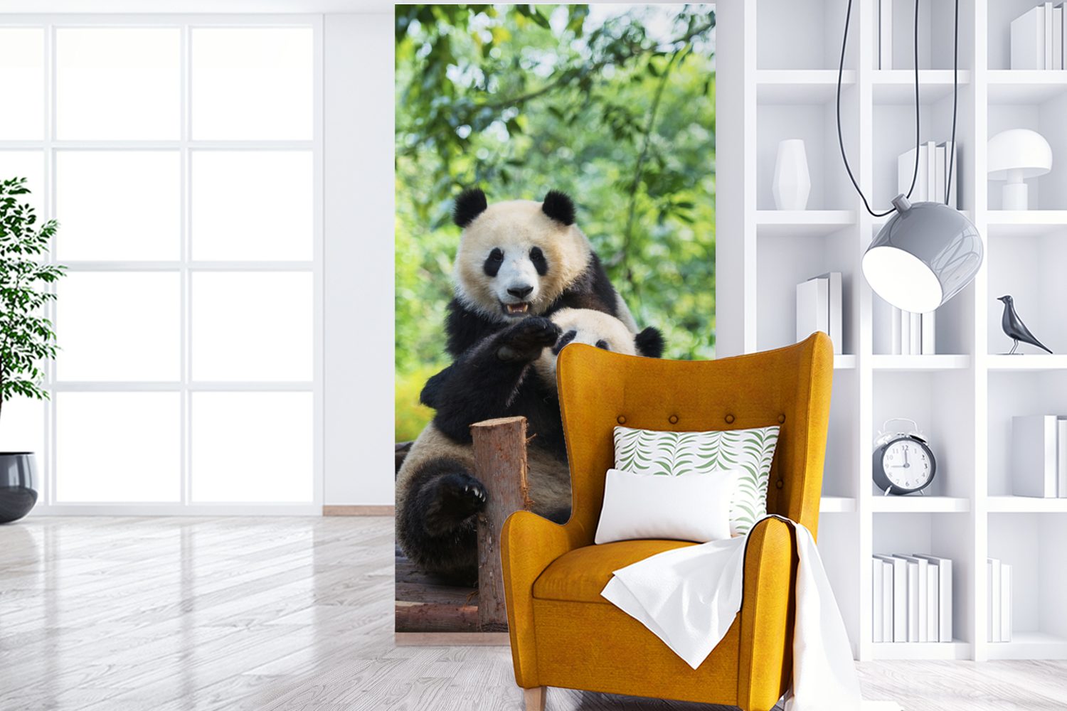 MuchoWow Fototapete Wohnzimmer (2 Fototapete Schlafzimmer bedruckt, Natur, Matt, Vliestapete St), Brücke für Panda - Küche, 