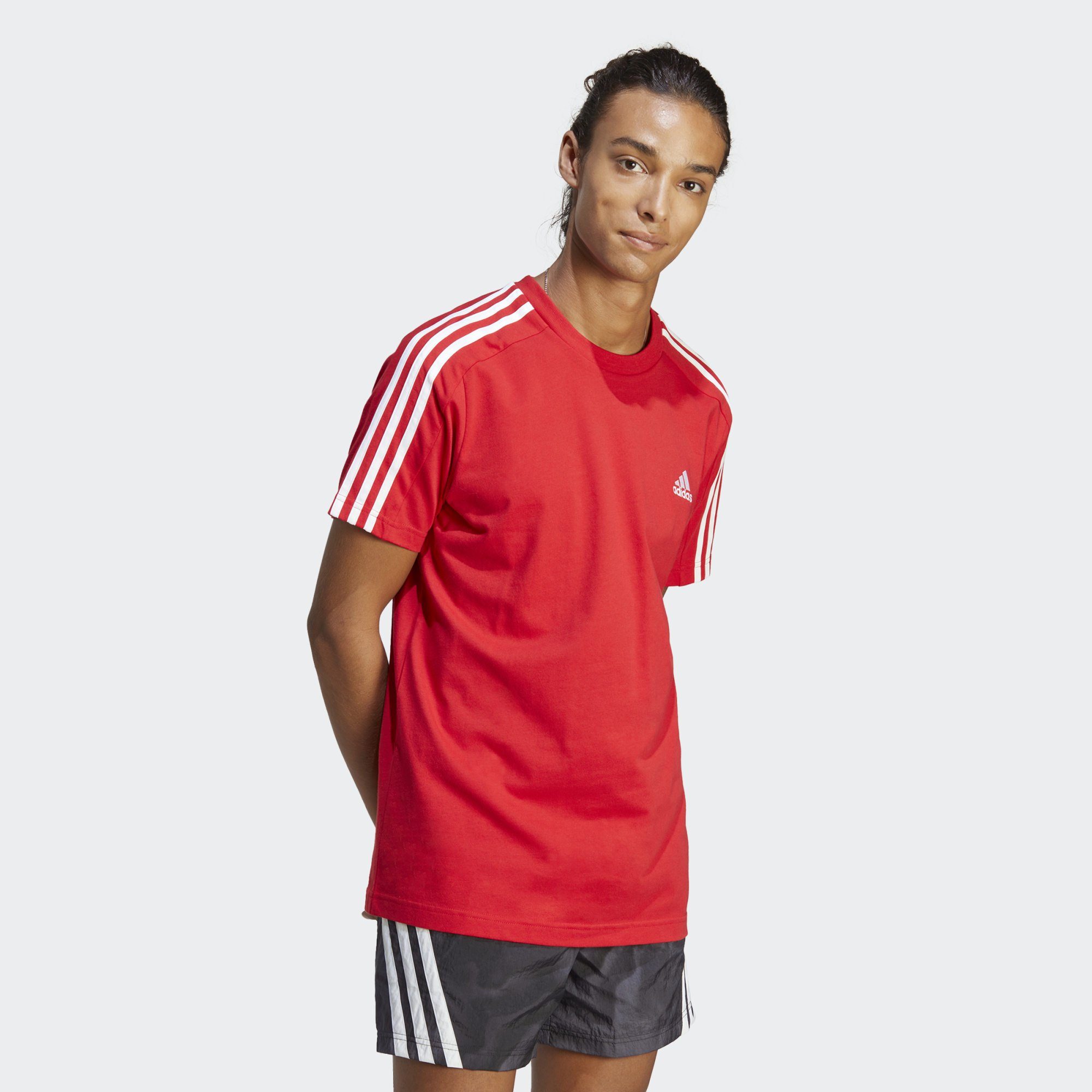 adidas Sportswear T-Shirt ESSENTIALS SINGLE JERSEY 3-STREIFEN T-SHIRT Better Scarlet / White