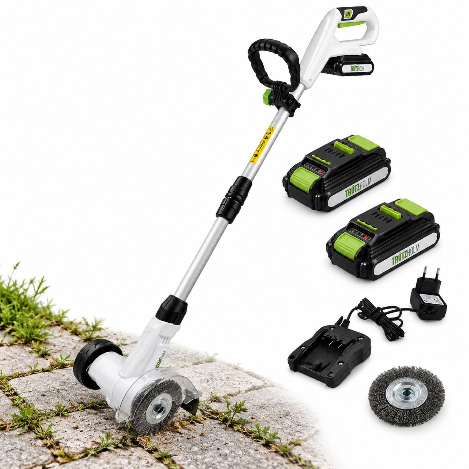 TRUTZHOLM Akku-Rasentrimmer Fugenreiniger 20V inkl. 2 x Akku 2.0Ah wechselbare Fugenbürsten, (Komplett Paket, 1 St), Teleskopstiel
