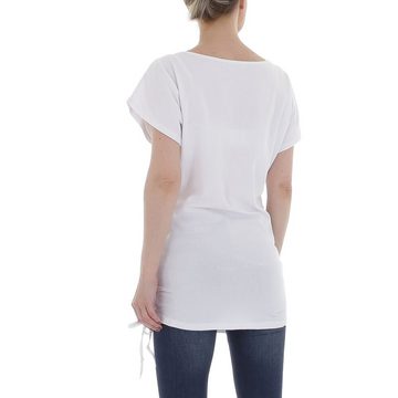 Ital-Design Kurzarmshirt Damen Freizeit Print Stretch T-Shirt in Weiß