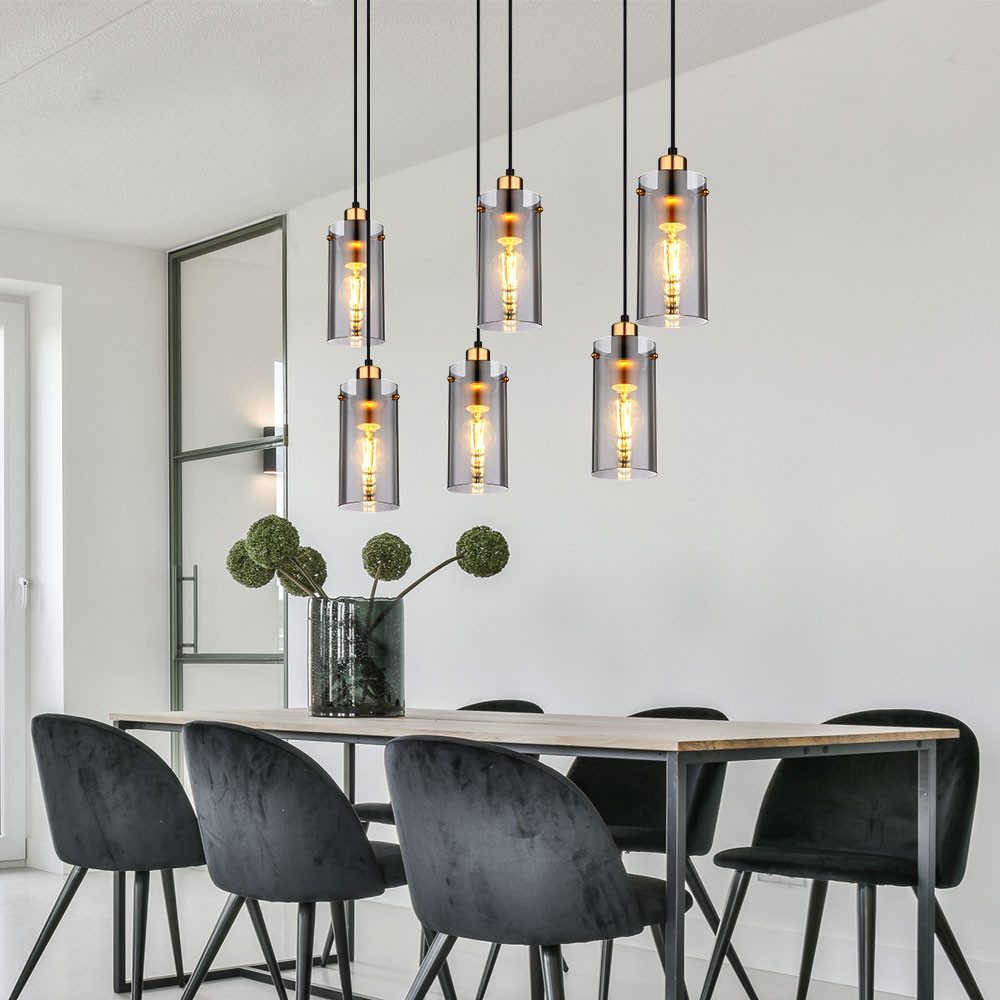GLOBO LIGHTING Hängeleuchte, Leuchtmittel nicht inklusive, Hängelampe Pendelleuchte Wohnzimmerlampe Rauchglas 4 flammig H 120 cm