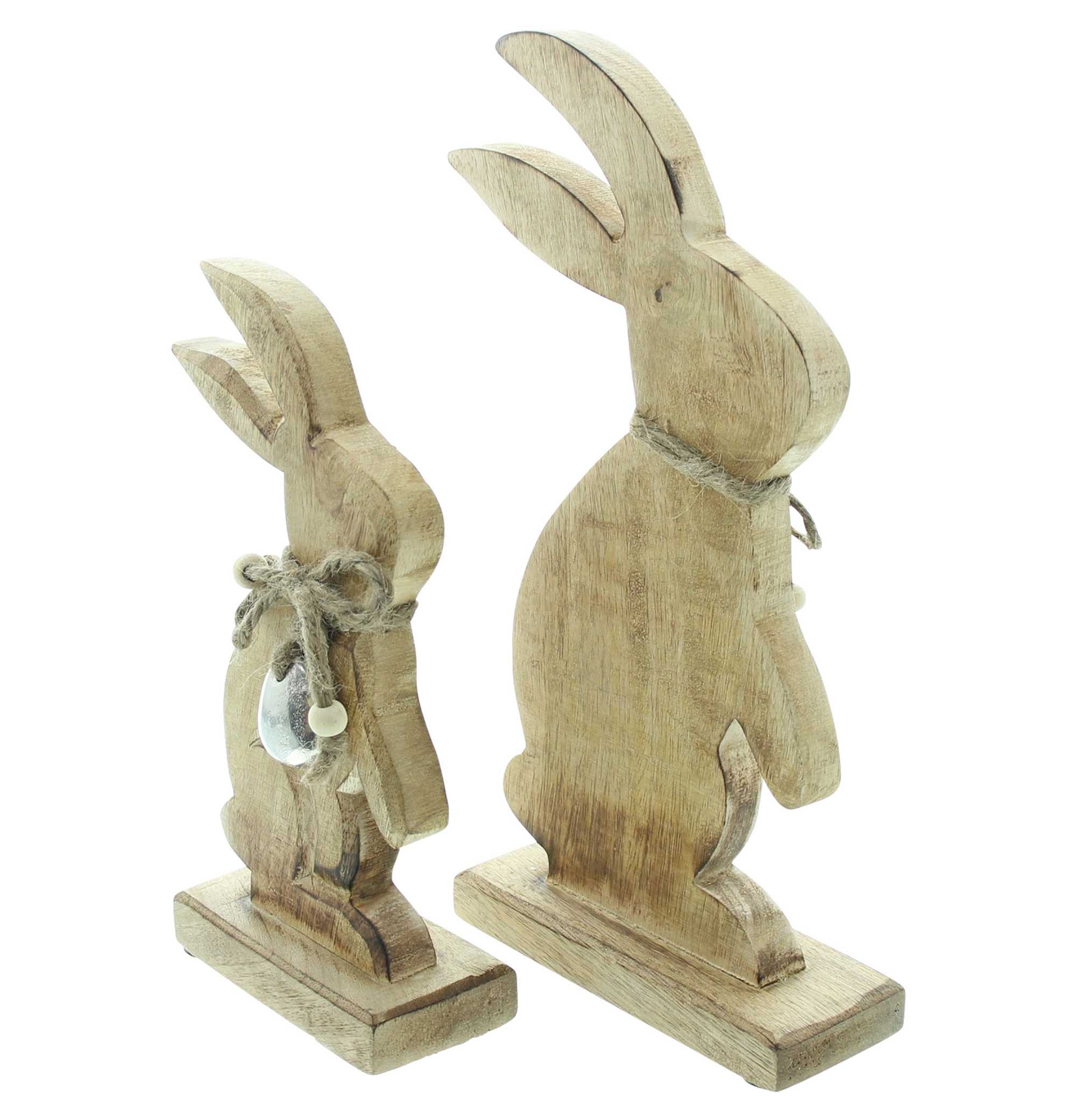Dekoleidenschaft Osterhase aus Manogholz, Dekofigur 20+26 cm hoch, Osterdeko, Osterfigur (2 St., im Set), Hasendeko, Holzdeko, Holzfigur