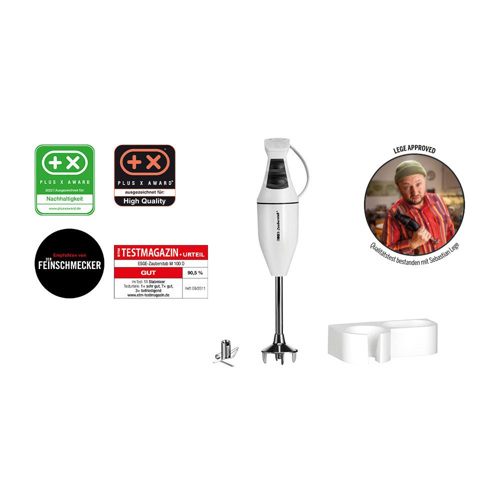 ESGE-Zauberstab Stabmixer ESGE-Zauberstab 901205 Set M100 Design, 120,00 W, Mit Wandhalterung, Multimesser und 2 Mixbesser