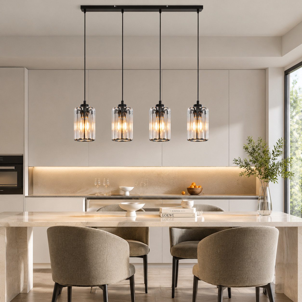 ZMH Pendelleuchte 4-Flammig E27 Rauchglas Esstisch Küche Hängelampe, ohne Leuchtmittel, höhenverstellbare Hängelampe für Esszimmer und Kücheninsel