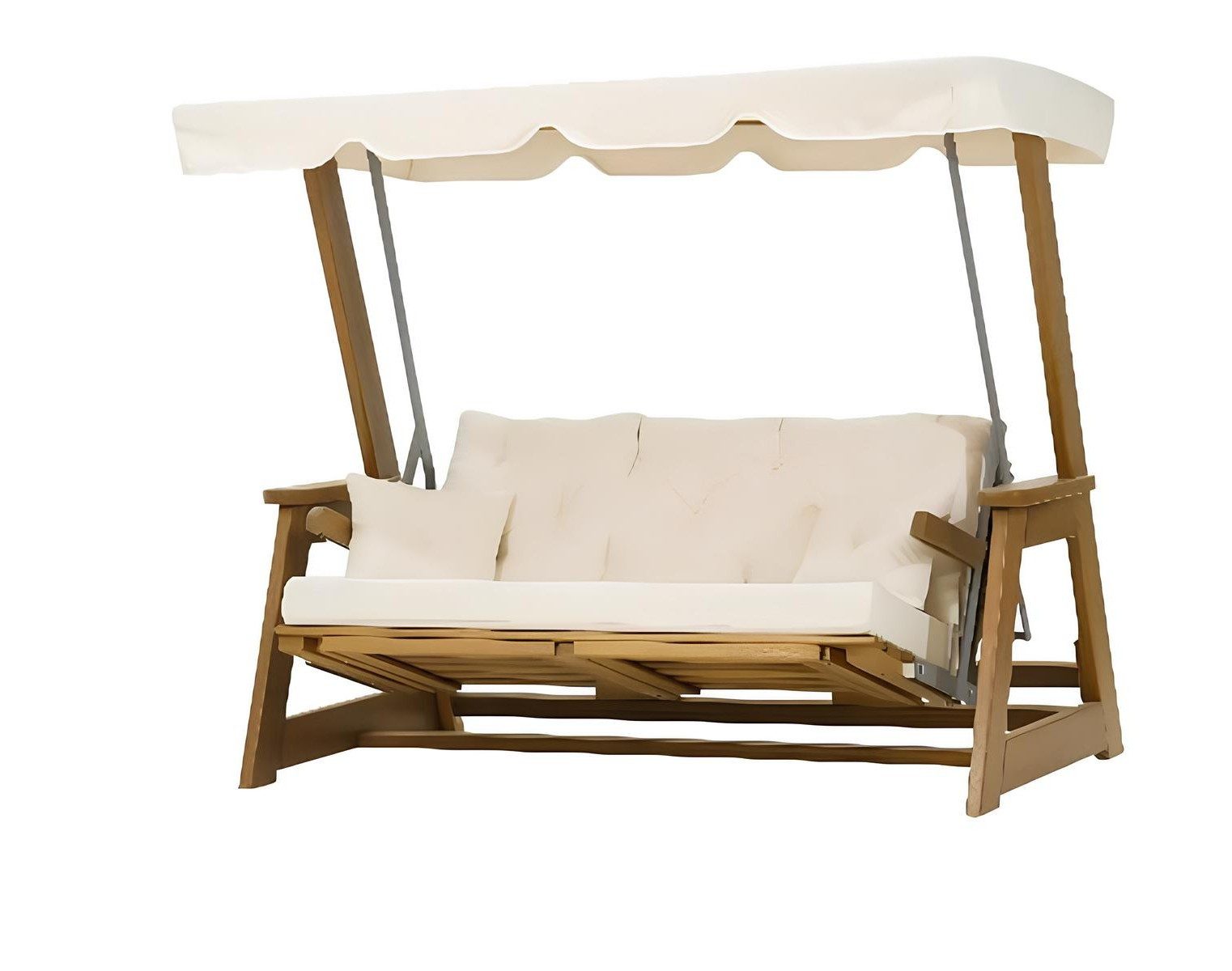 Xlmoebel Hollywoodschaukel Moderne Gartenschaukel im eleganten Weiß mit Holzrahmen, 3-Sitzer, Schwingfunktion, 3 tlg., Made in Europa