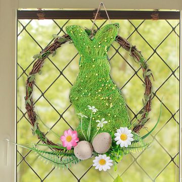 yozhiqu Osterkranz Osterkranz Ornament, hölzerne dekorative hängende Dekoration, Simulation Blume Kaninchen Tür hängen, rustikalen Stil Dekorationen