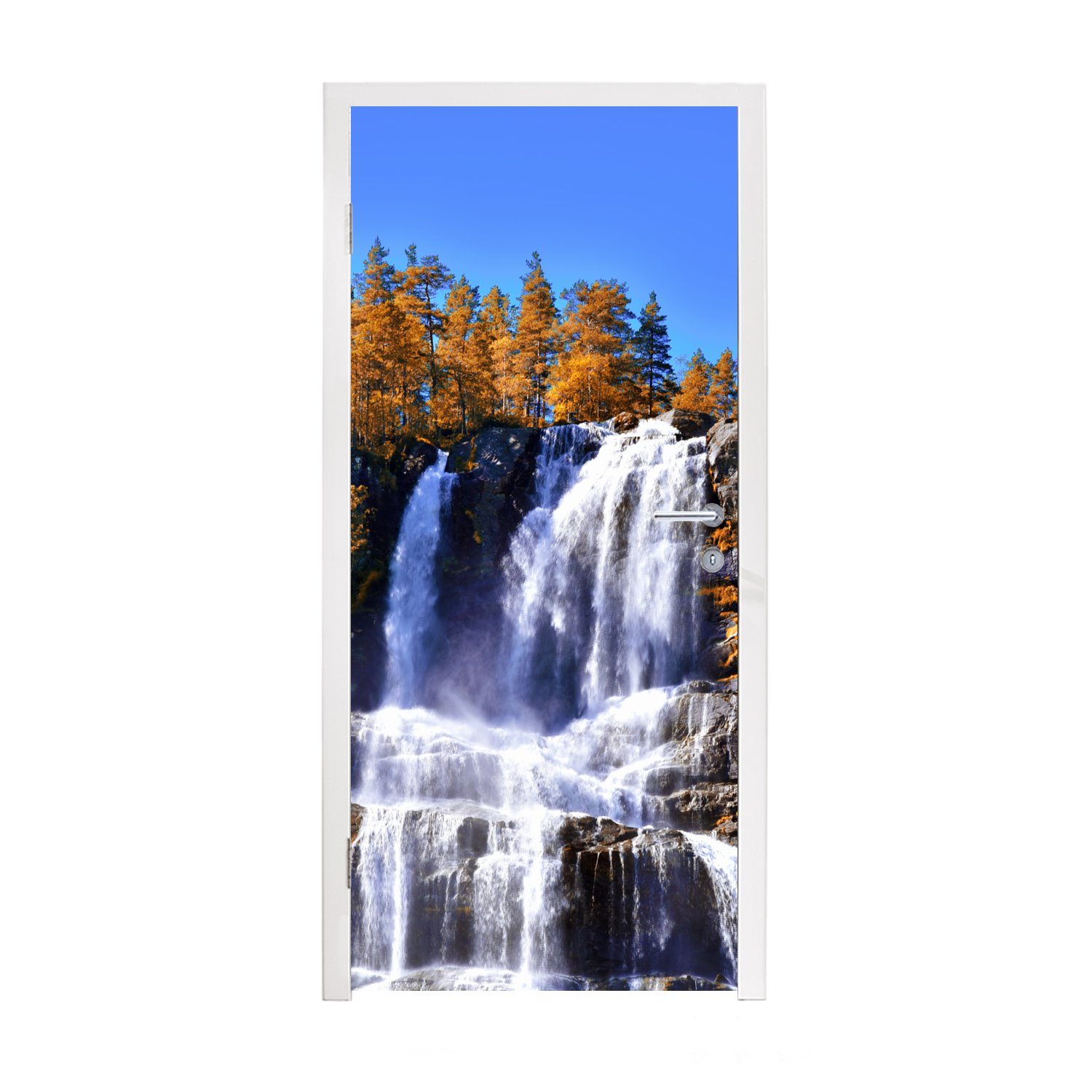 MuchoWow Türtapete Wasserfall - Norwegen - Natur, Matt, bedruckt, (1 St), Fototapete für Tür, Türaufkleber, 75x205 cm