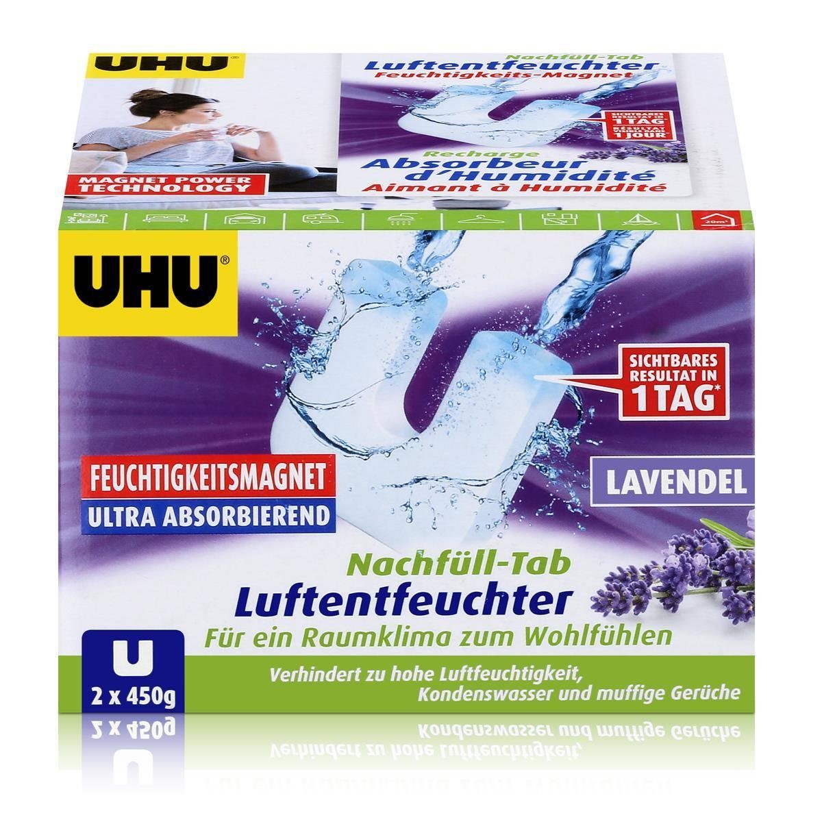 UHU Luftentfeuchter Uhu Luftentfeuchter Nachfüll-Tab Lavendel 2x450g Feuchtigkeits-Magnet
