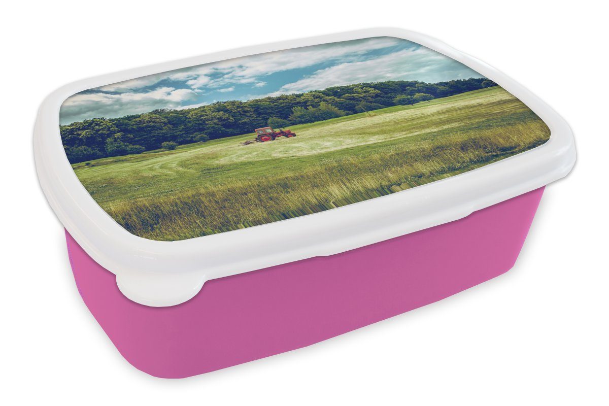 MuchoWow Lunchbox Traktor - Baum - Schilf, Kunststoff, (2-tlg), Brotbox für Erwachsene, Brotdose Kinder, Snackbox, Mädchen, Kunststoff rosa