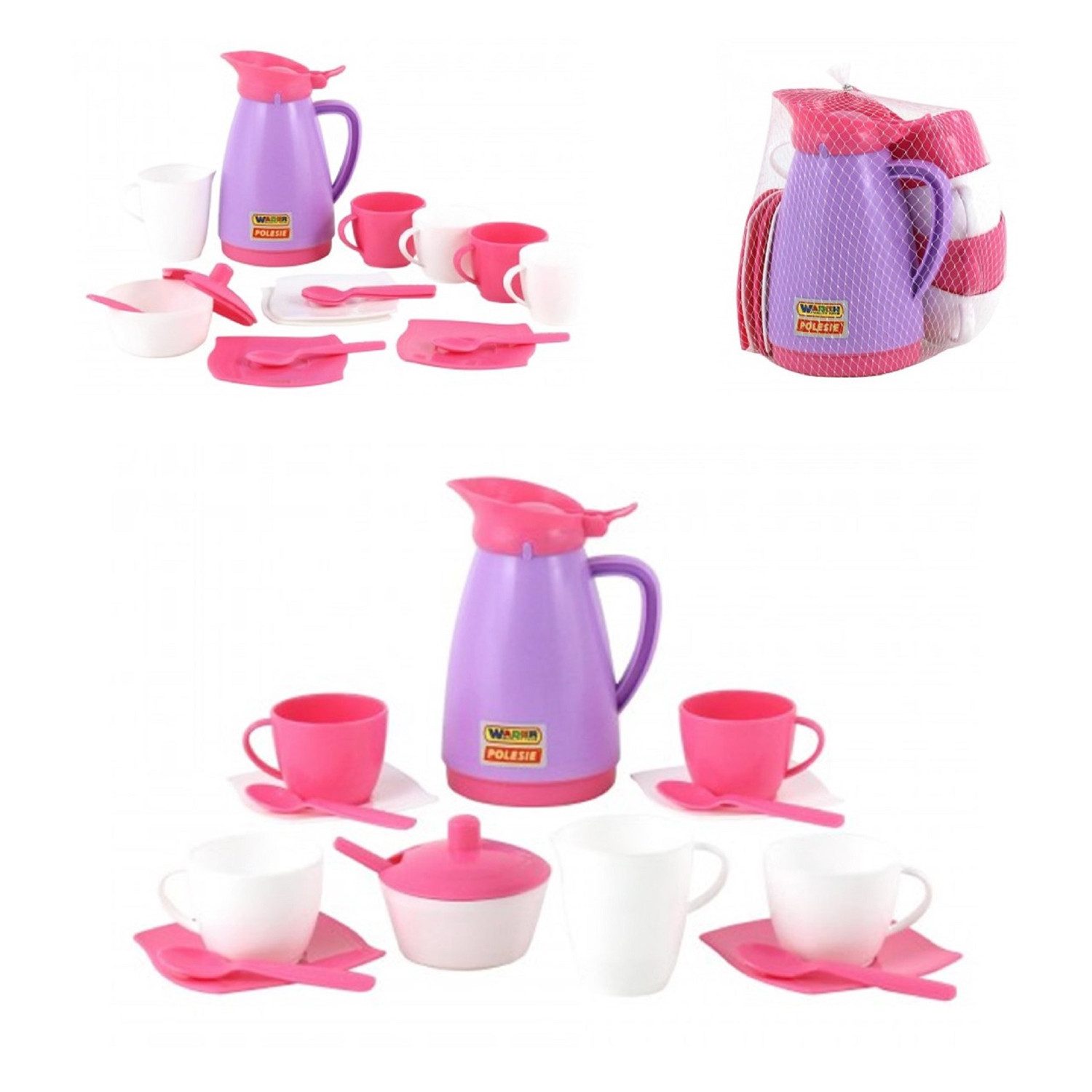 Polesie Spielgeschirr Spielzeug Geschirr 40626, 16-teiliges Kaffee-Set, Tassen, Besteck