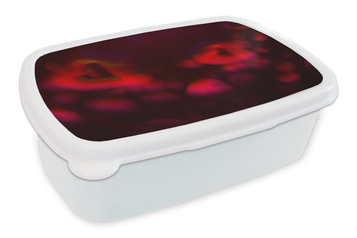MuchoWow Lunchbox Herzen - Rot - Schwarz, Kunststoff, (2-tlg), Brotbox für Kinder und Erwachsene, Brotdose, für Jungs und Mädchen weiß