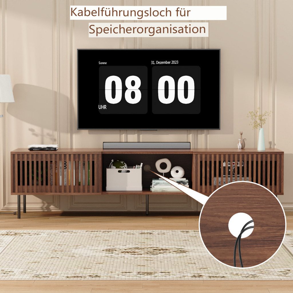 Insma Lowboard Modern TV-Schrank Fernsehrschrank mit 2 Lamellentüren 176×44×44cm, TV-Board stehend mit Stauraum & offenen Fächern