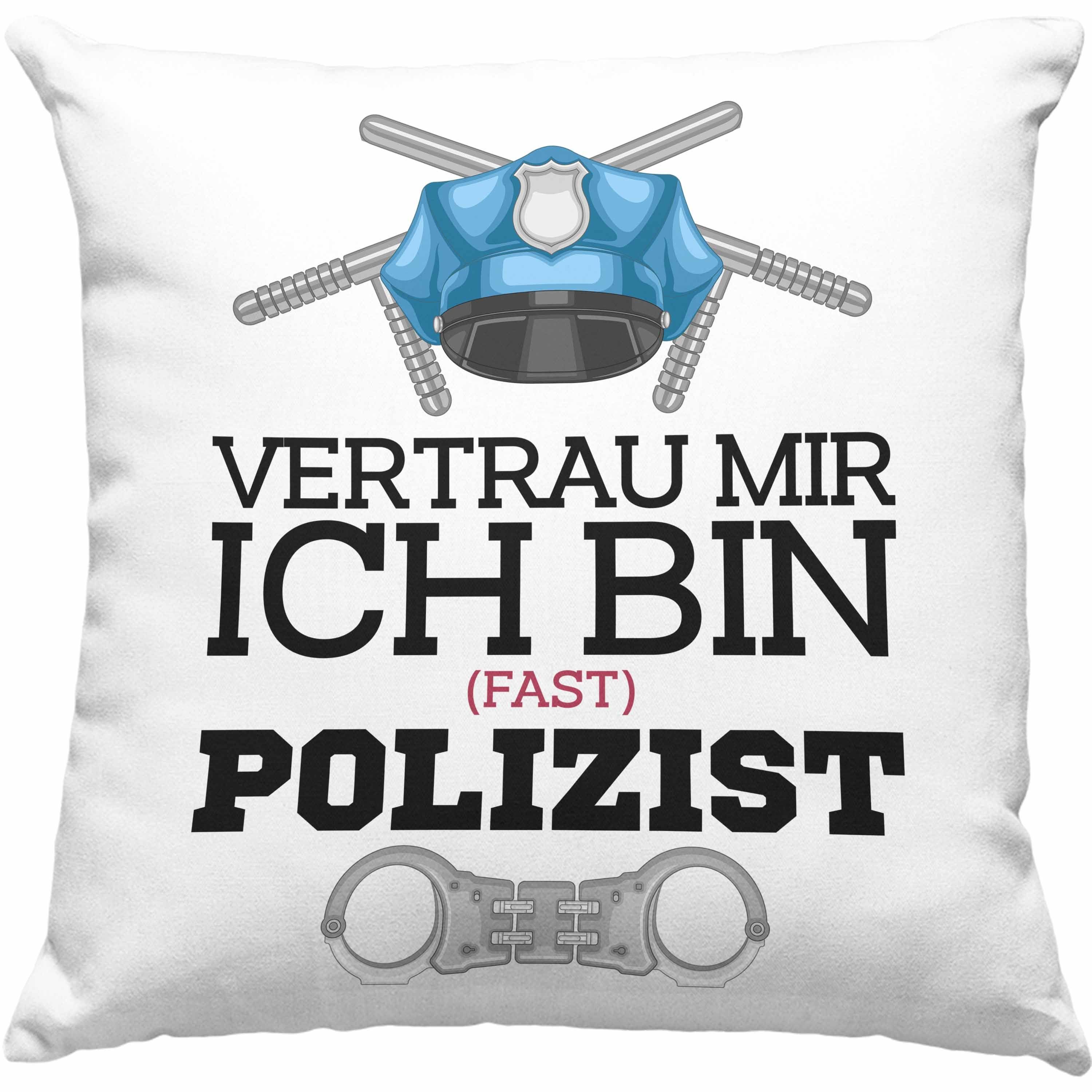 Trendation Dekokissen Trendation - Polizist Ausbildung Kissen Geschenk Polizei Lustiger Spruch Ich Bin Fast Polizist Dekokissen mit Füllung 40x40 Blau