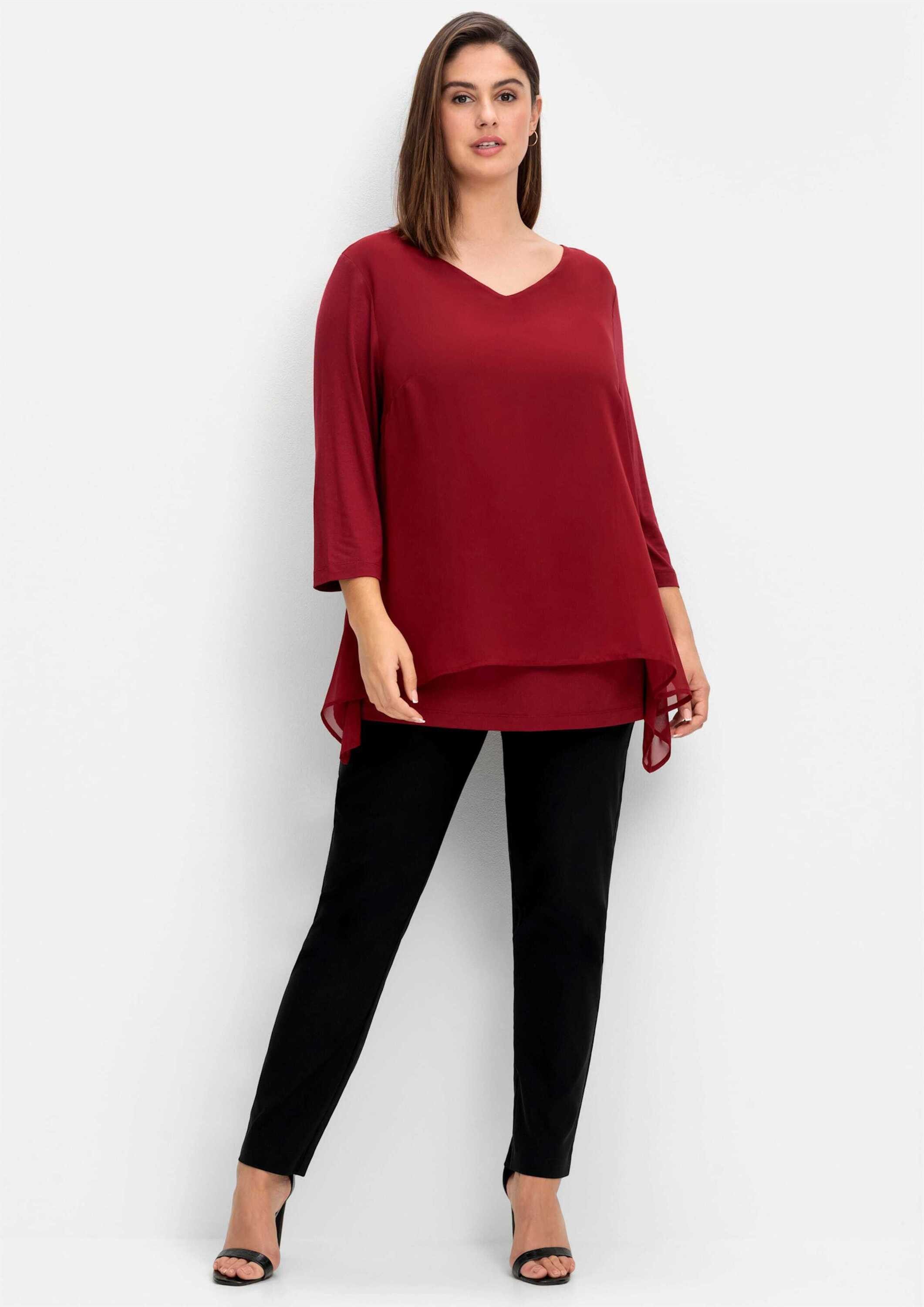 Sheego T-Shirt 3/4-Arm-Shirt 3/4-Arm mit Chiffon-Oberteil günstig online kaufen