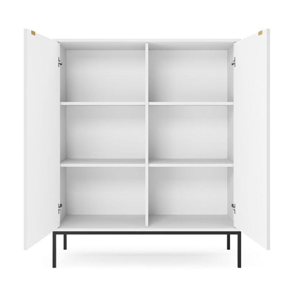 Feldmann-Wohnen Highboard Nova (2 Türen, 4 Holzböden, klare Kanten, geradliniges Design, 1 St., Riffel-Optik Front, goldfarbene Metallgriffe, ABS-Kanten), 104x39x125cm, Fronten mit ausdrucksstarkem geriffelten Muster