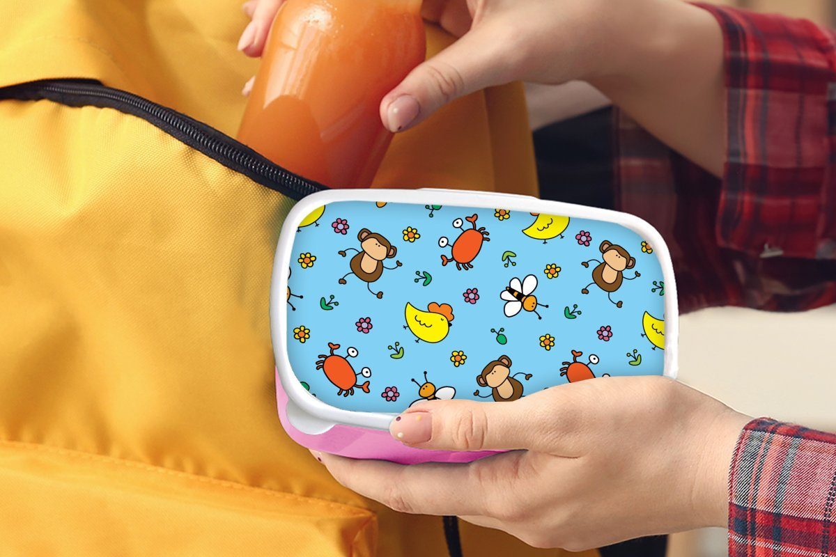 MuchoWow Lunchbox Tiere rosa Kunststoff Brotdose Muster, Kunststoff, - Brotbox für Bienen Mädchen, (2-tlg), Snackbox, - Erwachsene, Kinder