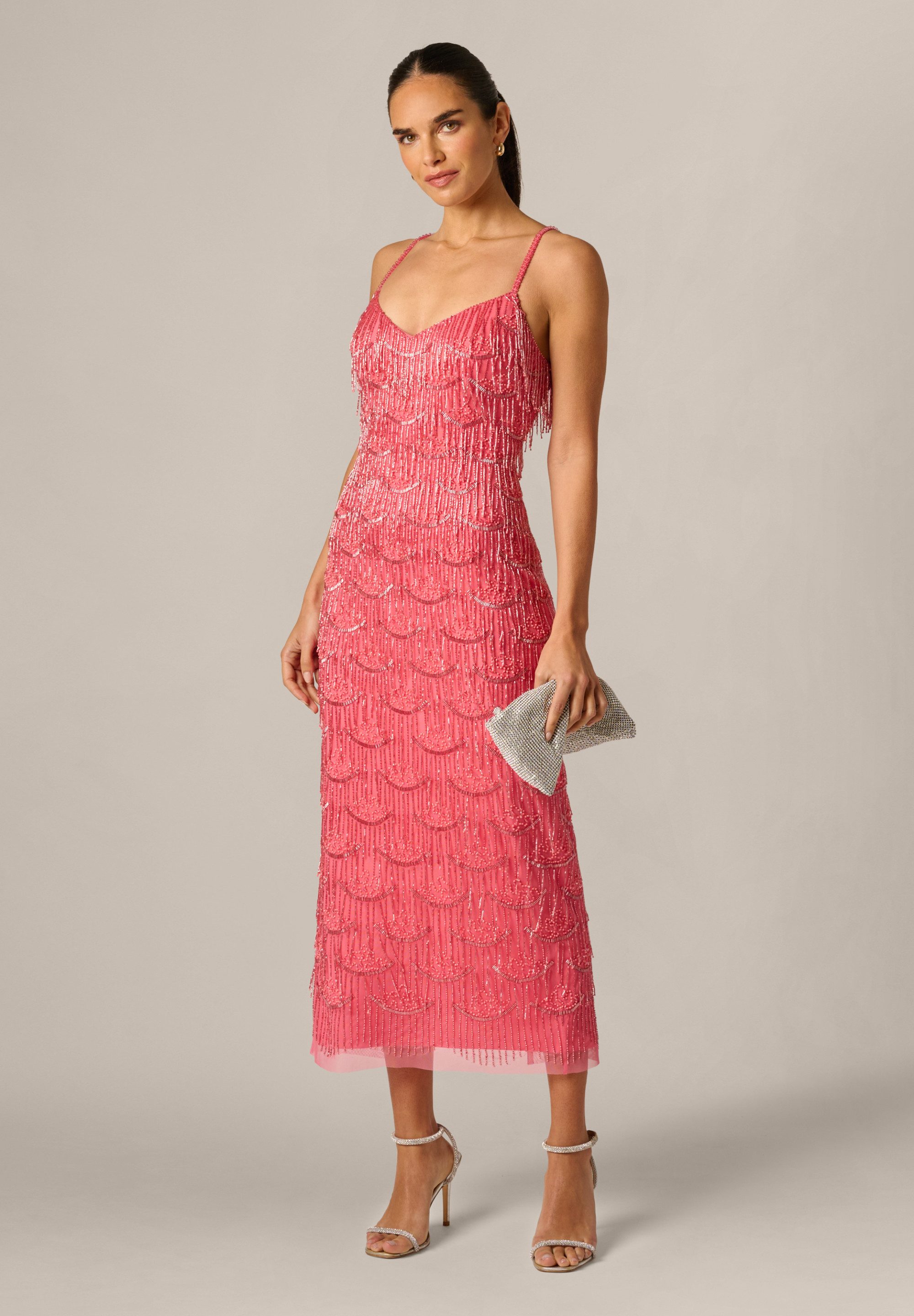 Adrianna Papell Abendkleid Beaded Sleeveless Ankle Dress Umwerfendes und opulentes Kleid mit Perlenfransen