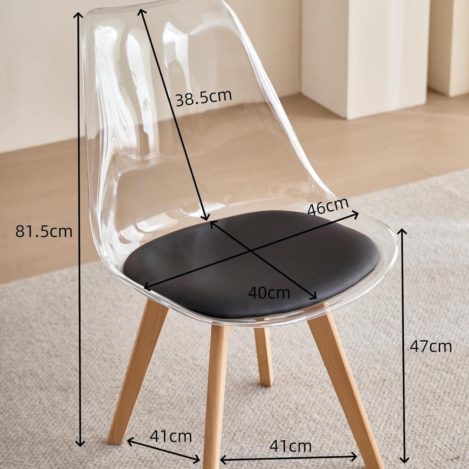 LuxusKollektion Esszimmerstuhl Esszimmerstuhl 4er Set Transparentes + Schwarzes Pu-leder 4er-Set