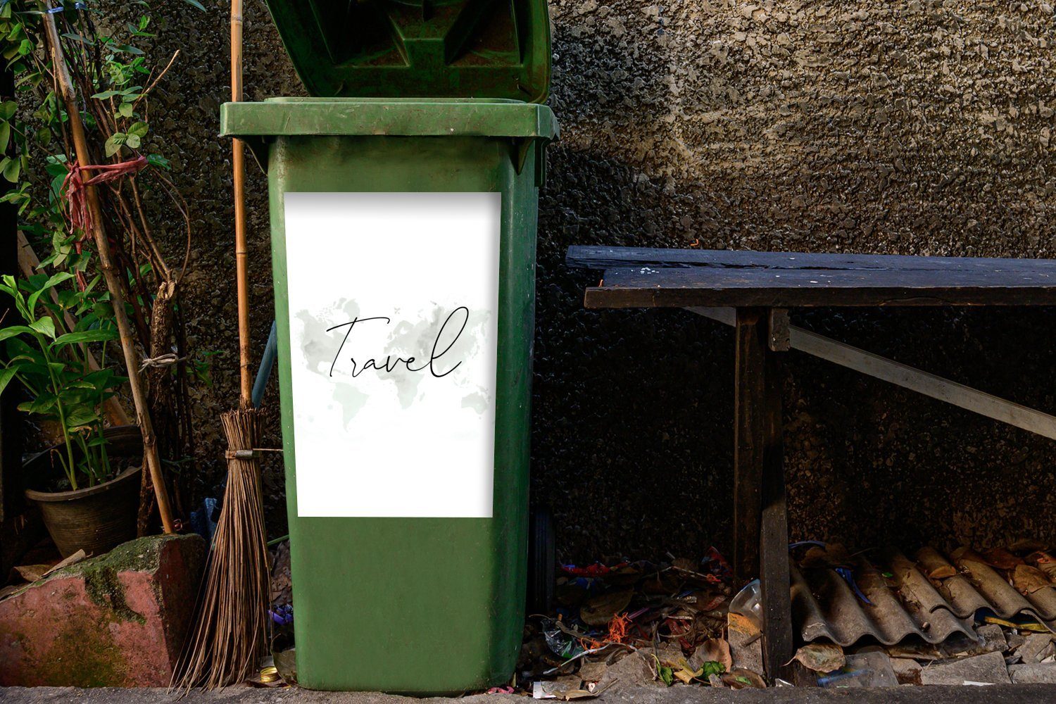 Mülltonne, Aquarell Mülleimer-aufkleber, Abfalbehälter Minimalismus Weltkarte - MuchoWow Sticker, Container, (1 St), - Wandsticker