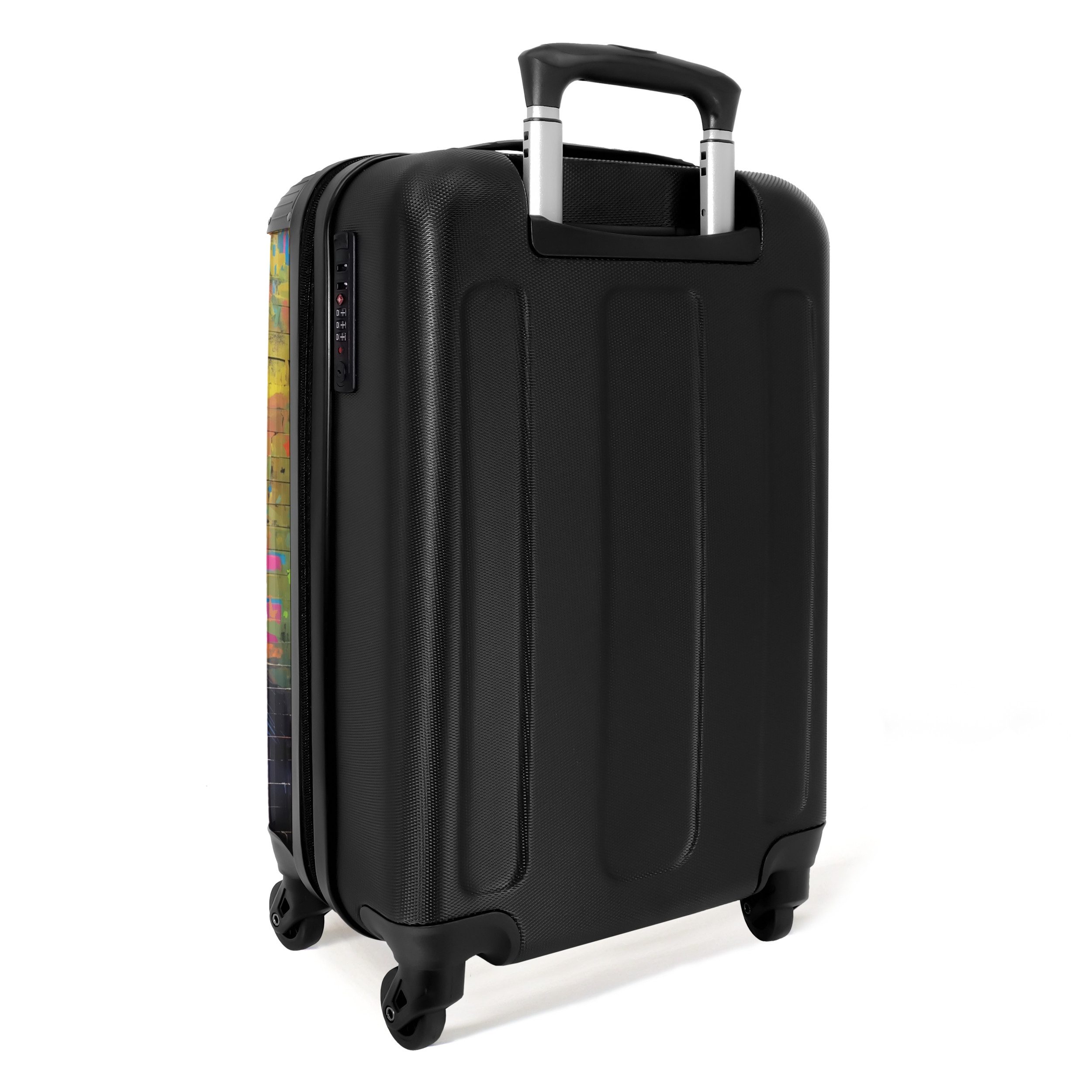NoBoringSuitcases.com© Hartschalen-Trolley Buntes Äffchen mit Kopfhörern im Graffiti-Stil 55x35x20cm, 4 Rollen, Reisetasche mit Rollen, Koffer Handgepäck Flugzeug