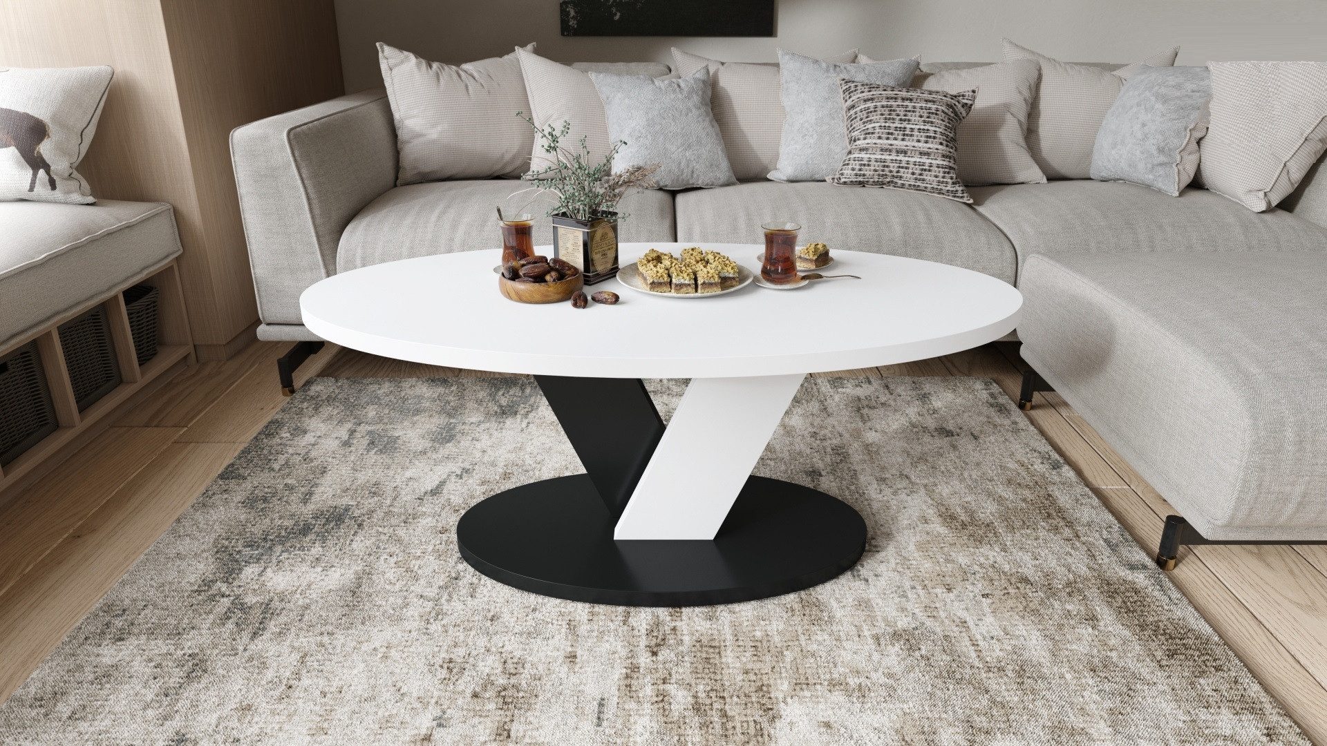 designimpex Couchtisch Design Couchtisch Lova oval Wohnzimmertisch ovaler Tisch Sofatisch, Funktionstisch, Wohnzimmertisch, Tisch, Esstisch, Sofatisch, Rollen