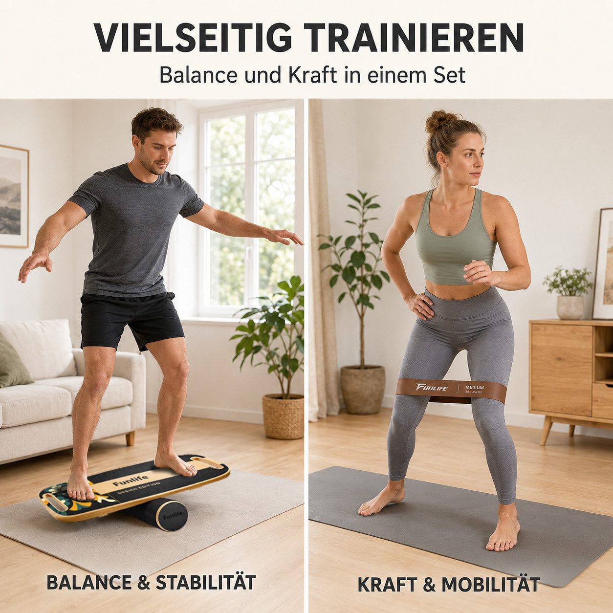 FunLife Balanceboard MOVE Design-Edition, 3-stufiges System, 18 mm Mehrschichtholz, mit Rolle, bis 150 kg