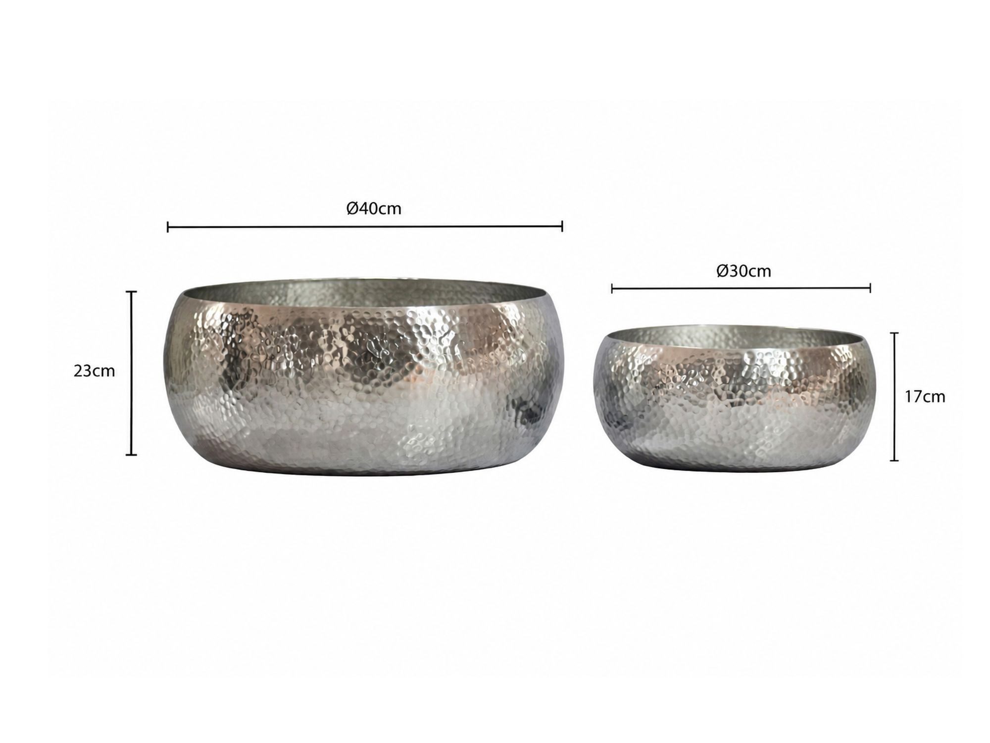 FINEBUY Obstschale FB77785 2er Set Früchteschale Silber Hammerschlag Metall Rund Schale, Aluminium, (Zweiteilige Anrichteschalen aus Aluminium), Wohnaccessoires für Früchte, Obst und Snacks
